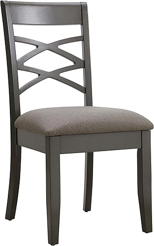 Leick Home 10184-GSMH - Silla de comedor de madera con respaldo cruzado doble, juego de 2, piedra gris con asiento jaspeado musgo