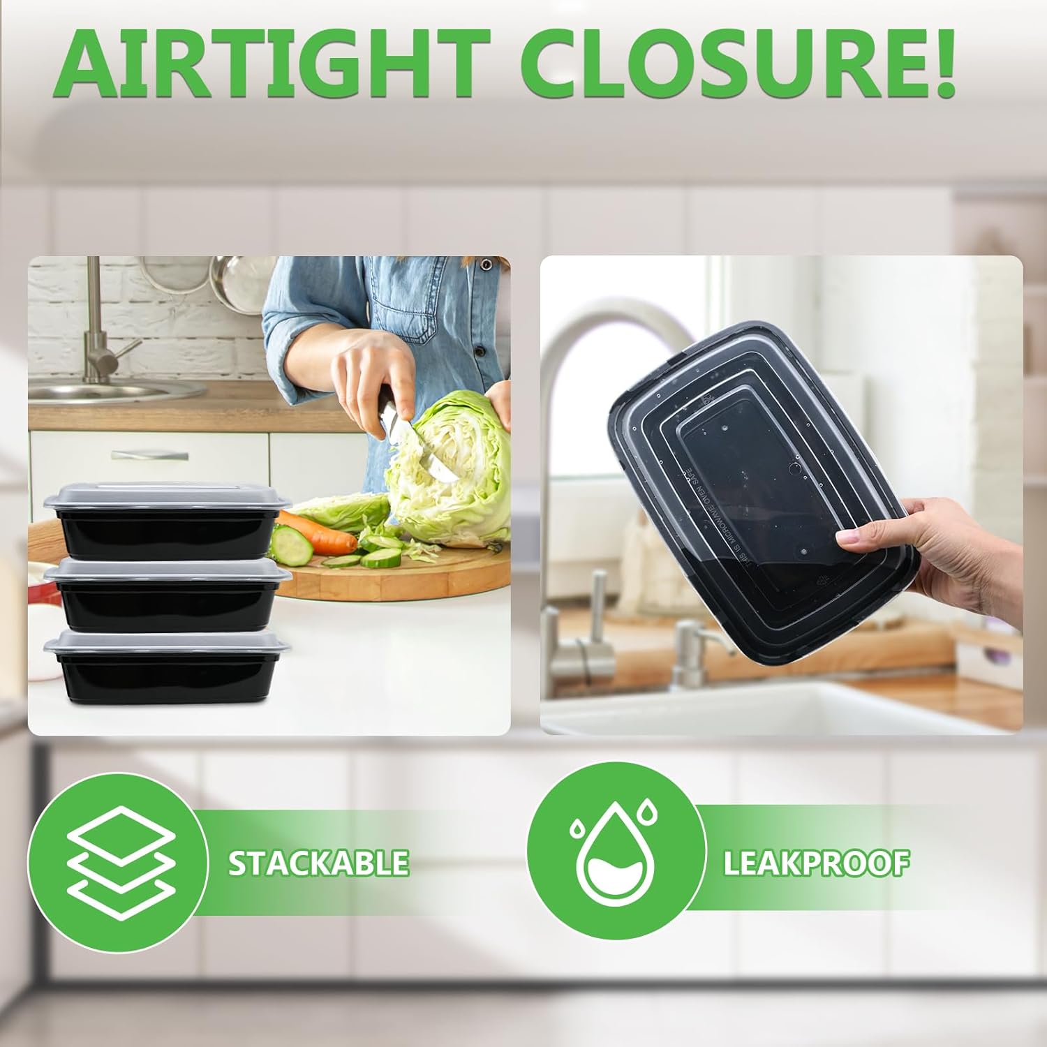 EASYTRIP 60 Pack Meal Prep Containers, 38 oz Food Storage with Lids, Stackable Reusable Bento Boxes, BPA-free, Microwave Dishwasher Freezer Safe - Image 3