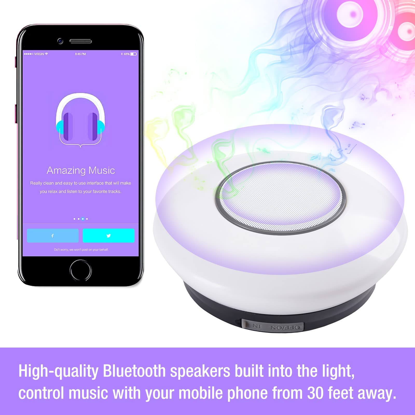 Lampes pour Parasol Rechargeable Bluetooth sans Fil, 8 Couleurs Changeantes, Lumière d'Atmosphère Extérieure