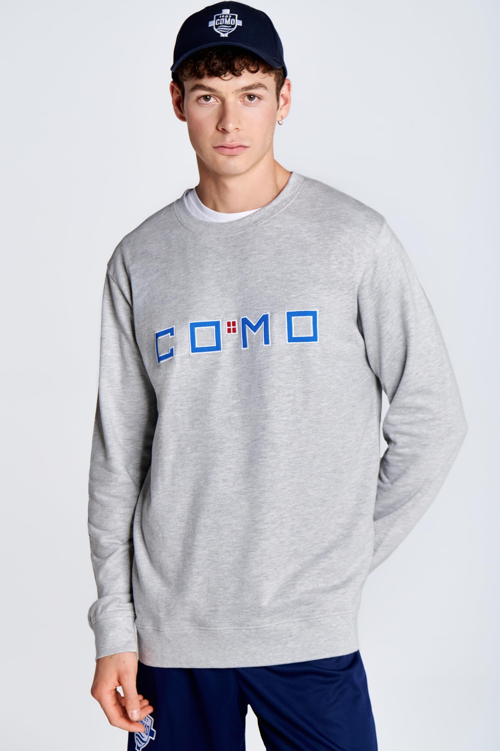 COMO 1907 - Felpa Girocollo Bambino - Colore Grigio Melange - Ricamo Como e Stemma - Logo del Settore Distinti dello Stadio Giuseppe Sinigallia - 100% Cotone - Made in Italy