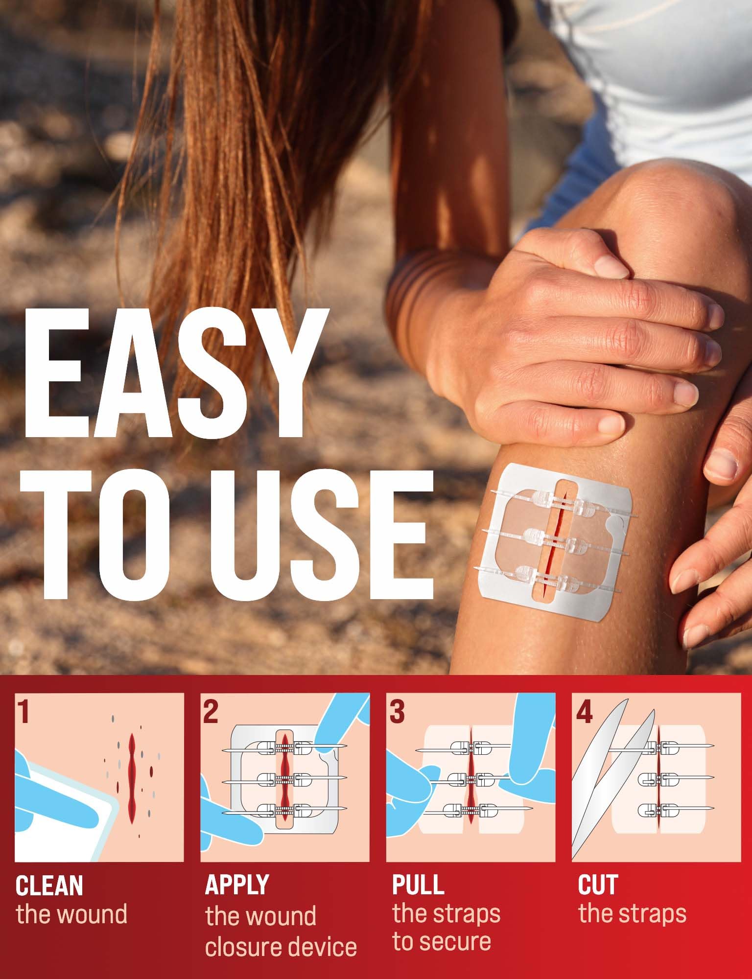 MYHELP- “Tiras para Cierre de Heridas de Emergencia 4pk 2 Tipos Kit de Cierre de Laceración Sin Puntadas y Fácil de Usar