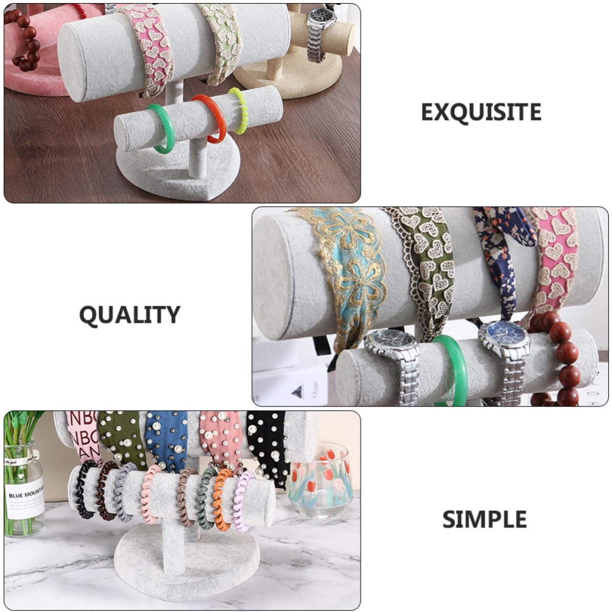 PLAFOPE Doppellagiger Stirnband und Armband Präsentationsständer aus Lint und Pvc mit Feiner Textur Sicher zur Schmuckaufbewahrung zu Hause