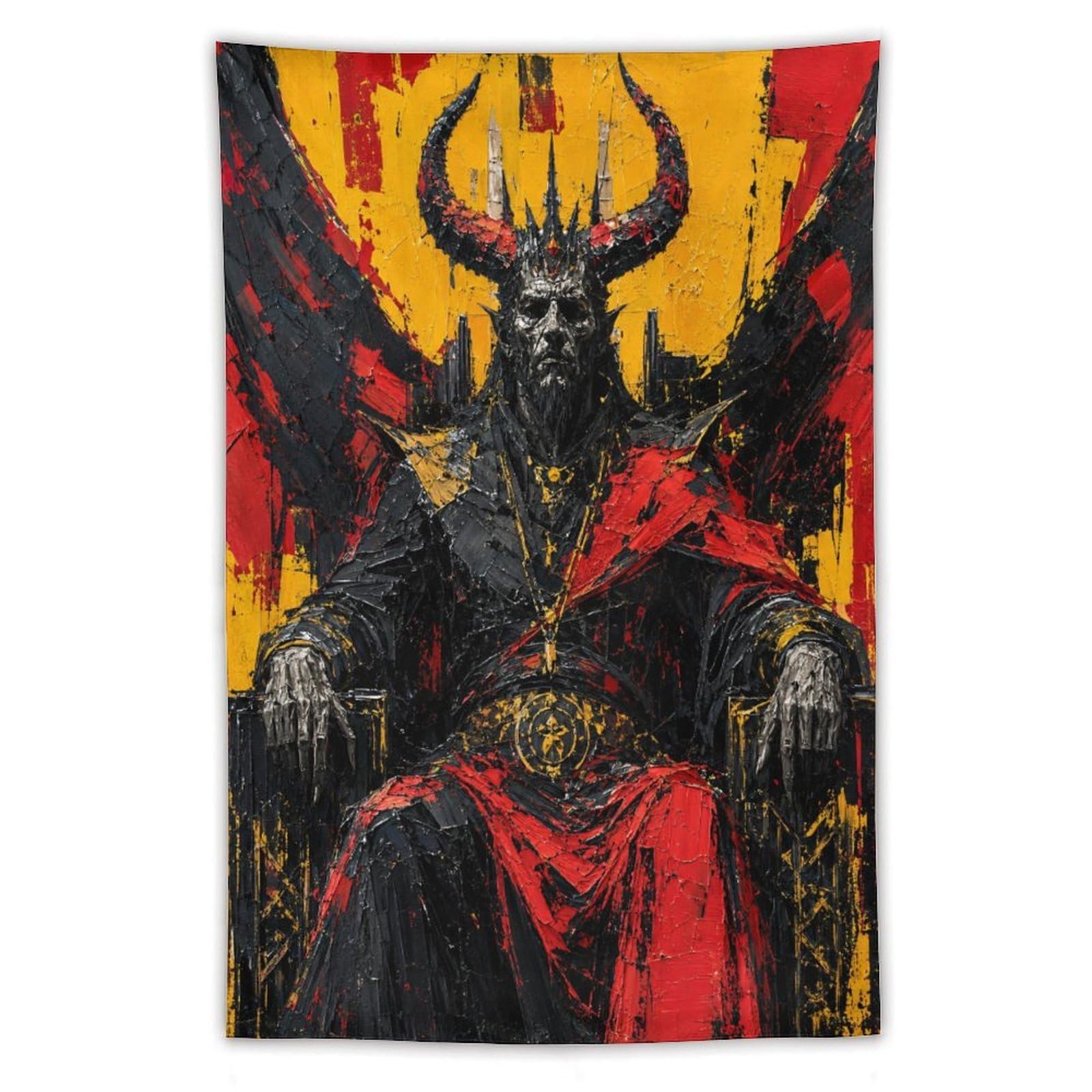 W7C8U2X3 Dark Horned King Wall Tapestry, Fantasy Illustration, Dorm Room