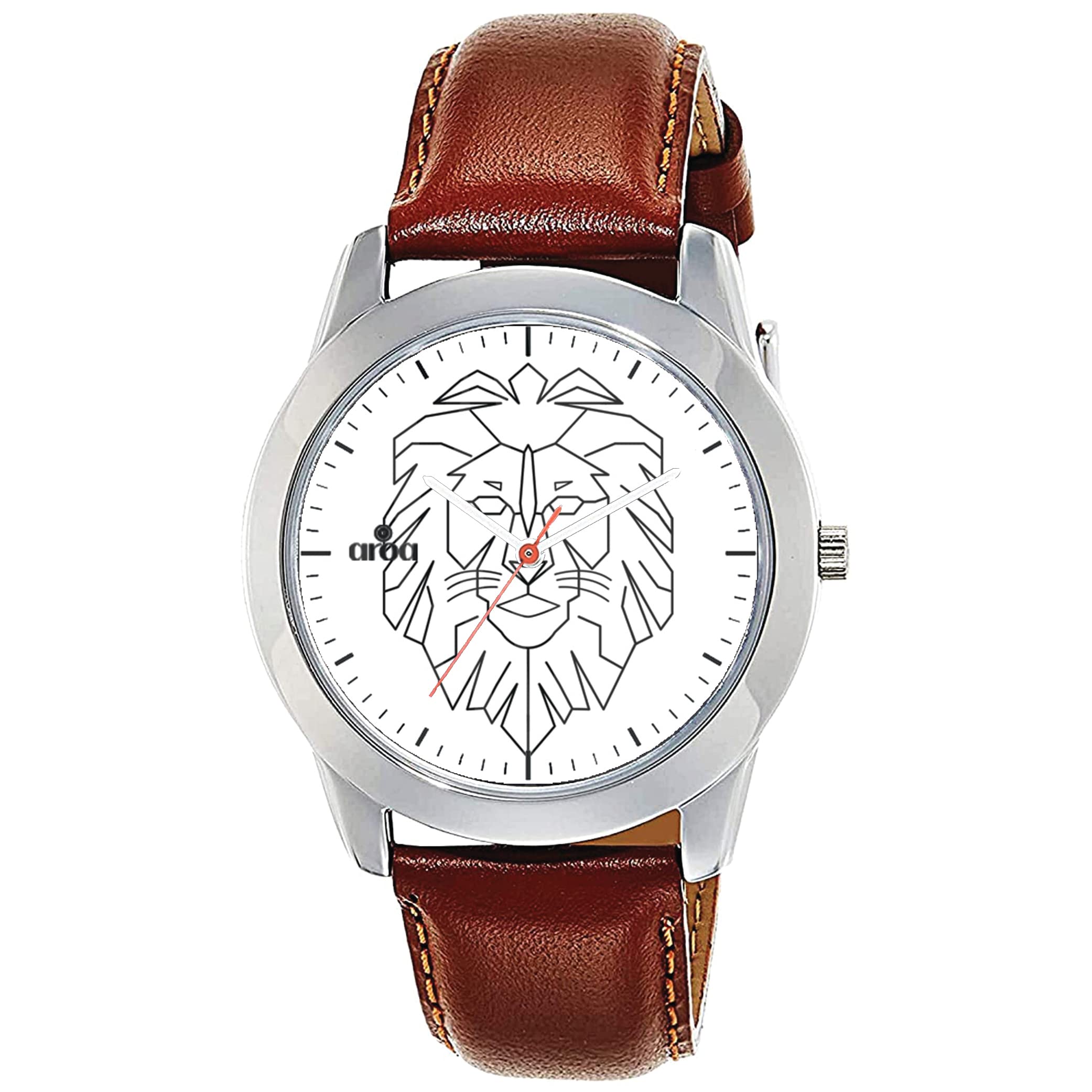 AROA Watch New Watch for Geometric Lion Model : 229 Steel Metal Type Analog Brown Strap Watch White Dial for Men Stylish Watch for Boys (B0C1P87MY8) Amazon Price History, Amazon Price Tracker