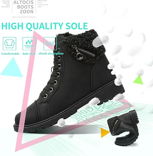 Miniatura 4 de ALTOCIS Womens Ankle Combat Boots Warm Ankle Winter Boots with Water-Resistant PU Leather,Anti-Slip AnkleSnow Booties