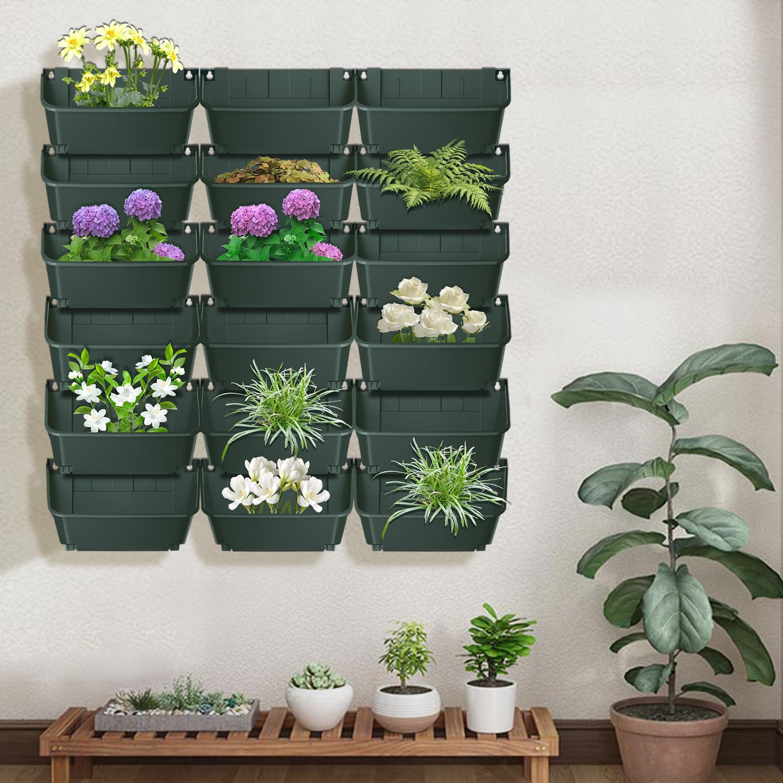 Pianta verticale sospesa da parete, con sistema di irrigazione automatico, salvaspazio, verticale, da giardino, per cortile, giardino, balcone, decorazione della casa (verde scuro)