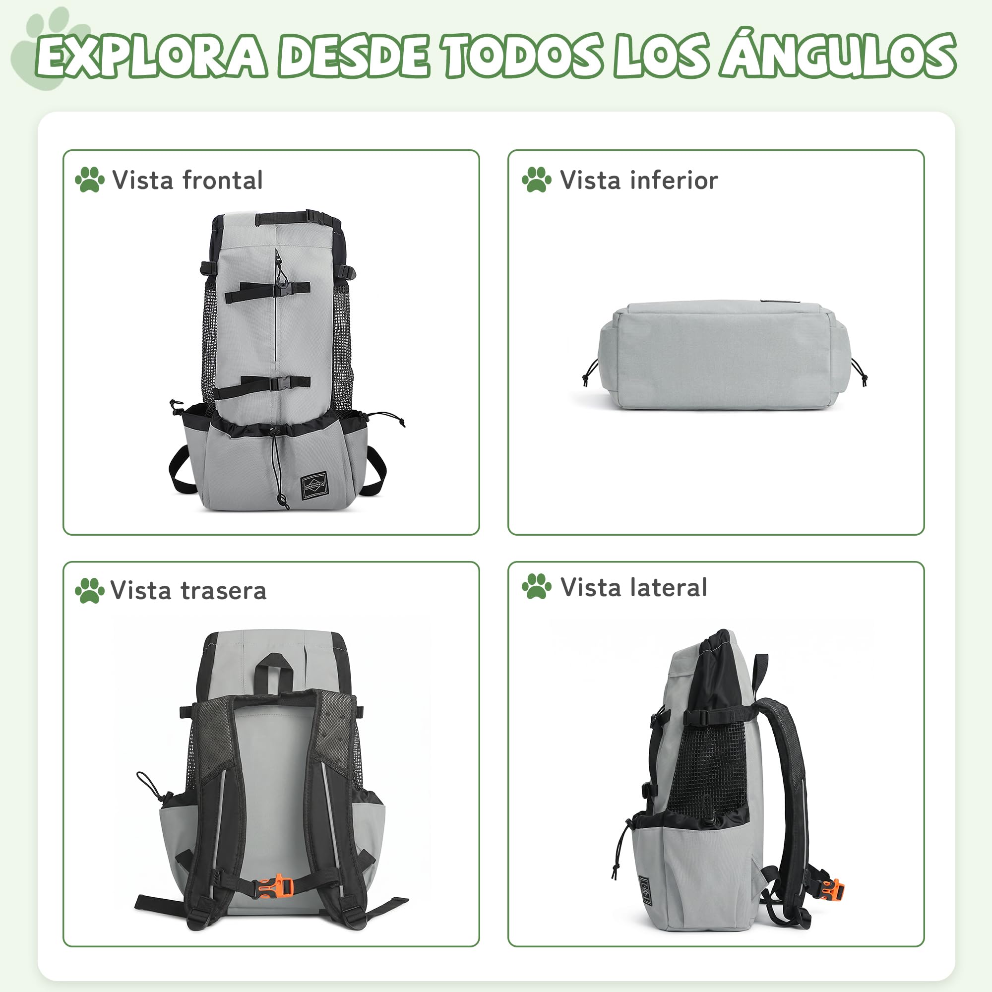 ALLSOPETS Mochila para Perros Ajustable y Portátil, Transportín para Mascotas de Tamaño Pequeño y Mediano para Paseo Senderismo Camping Viaje Escalada (Gris Salvia, M)