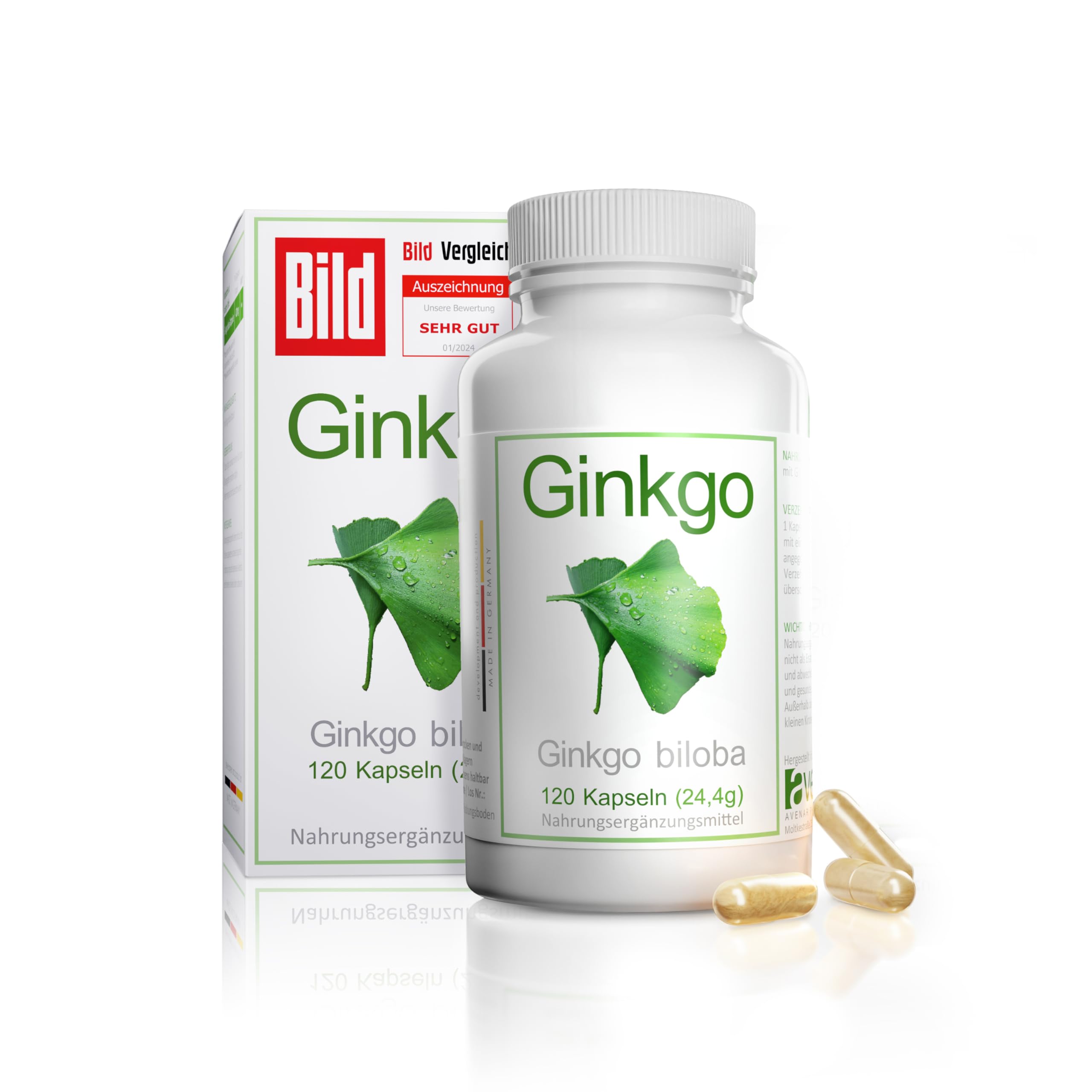 Ginkgo biloba Blattpulver 420mg von APOmia | aus der Apotheke | 120 Kapseln 4-Monatspackung | aus 8,4 mg 50:1 Extrakt | hochrein, hochdosiert, natürlich, vegan | Testsieger Note sehr gut.