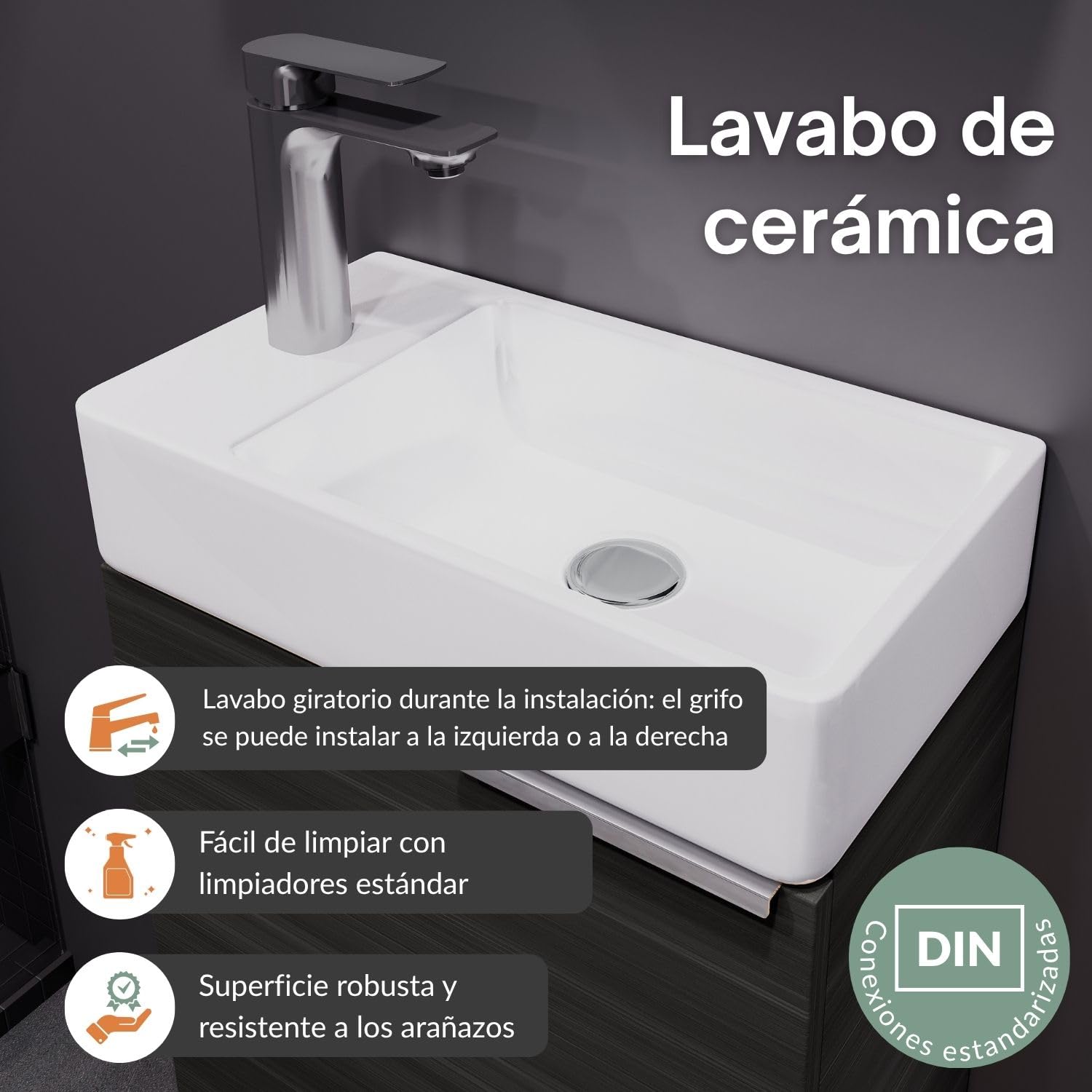 Planetmöbel Mueble baño con Lavabo 40 cm, Mueble bajo Lavabo para baños pequeños, Aseo de Invitados, Antracita