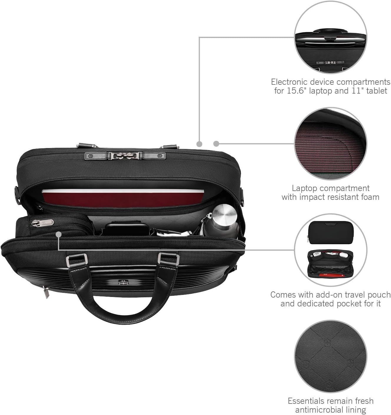 Victorinox Mythic, Deluxe Briefcase, Briefcase with 15.6" Laptop and 11’’ Tablet Compartment - Black