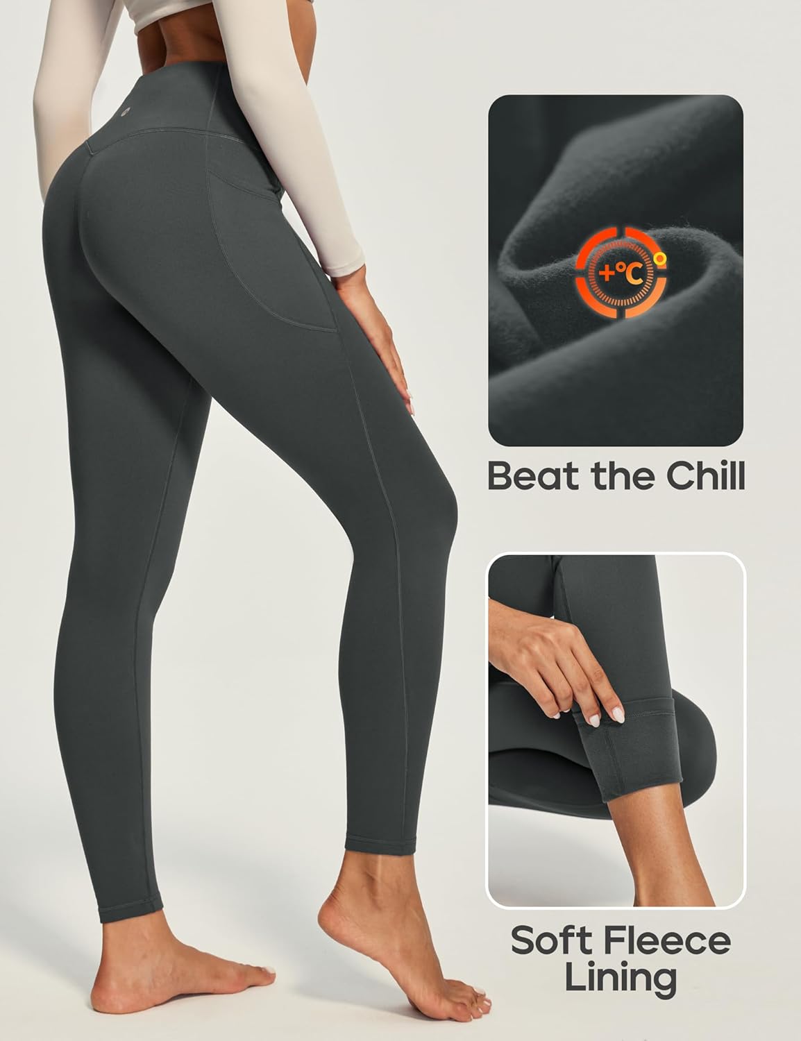 Heathyoga Fleece Lined Leggings Women with Pockets Thermal Leggings for Women Tummy Control Warm Winter Pants Yoga Pants - Image 3