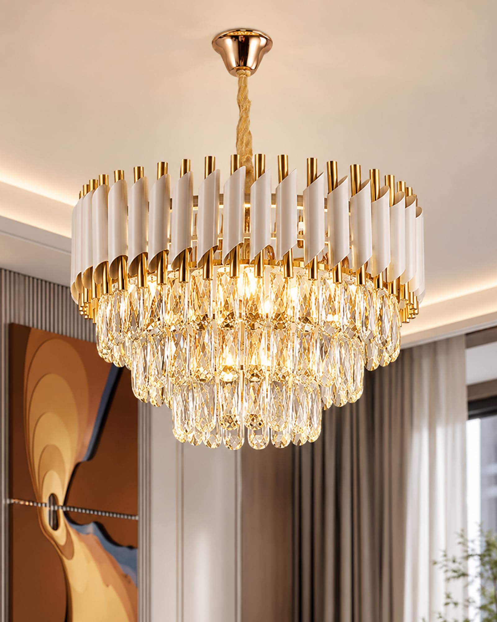 Homesake® 15" 5-Light Modern Crystal Chandelier Light Fixtures 3-Tier Luxury Chandelier/Jhumar for Home, Dining Room Han