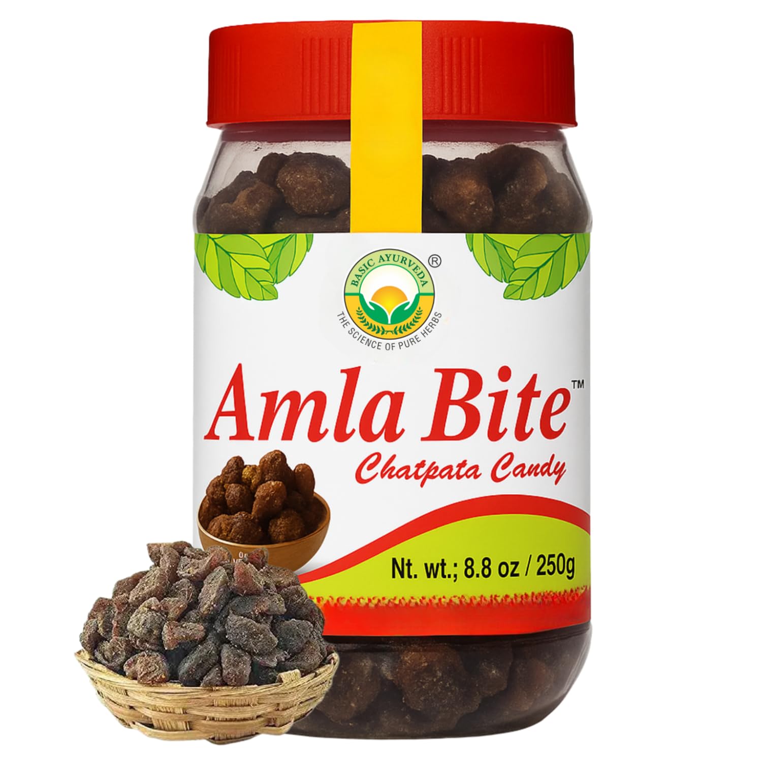 Basic Ayurveda Amla Bite Chatpata Candy | Sweet & Sour Flavor | Dried Indian Gooseberry Fruit | Soft & Chewy Candy | Natural Source of Vitamin C | 8.82 Oz/250g
