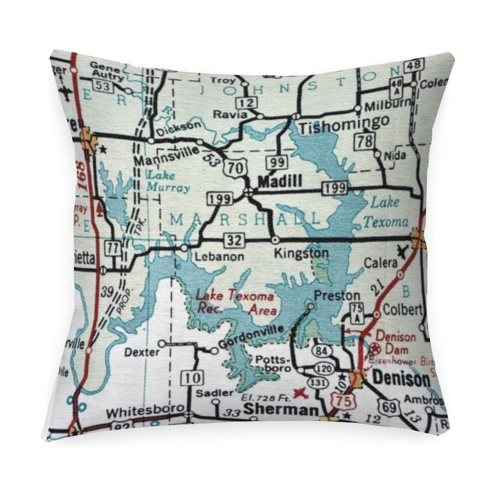 Lake Texoma Texas Map Outdoor Cushion Cases Maps of The World Accent Waterproof Pillowcase Rustic Throw Pillow Covers Farmhouse Decorative for Patio Garden Couch Tent 18x18in