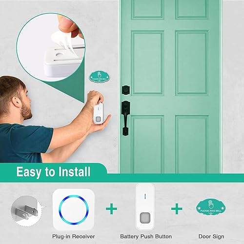 Miniatura 2 de SURFOU Timbre inalámbrico, impermeable, fácil instalación - alcance de 1300 pies, 55 tonos, 5 niveles de volumen ajustables - flash LED