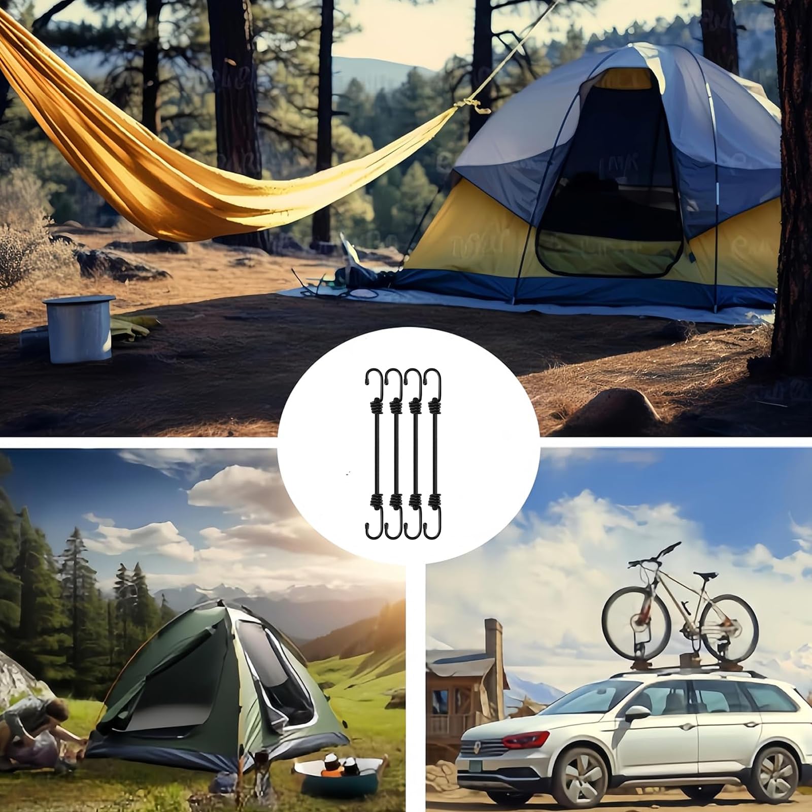 4Pcs Bungee Cords with Hook, Heavy Duty Outdoor Hook Elastic Bungee Straps for Securing Tarps Luggage, Tents - Image 4