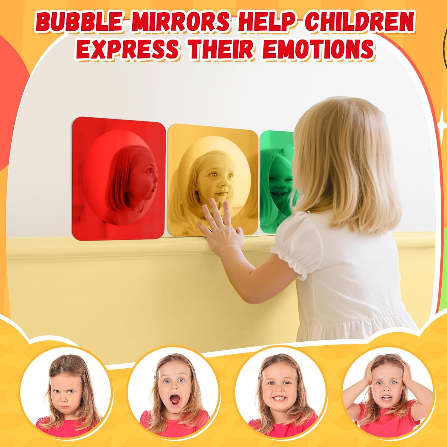 Geiserailie 3 Pcs Sensory Wall Bubble Mirrors, 6 x 6 Inch, CPC Certified image 4