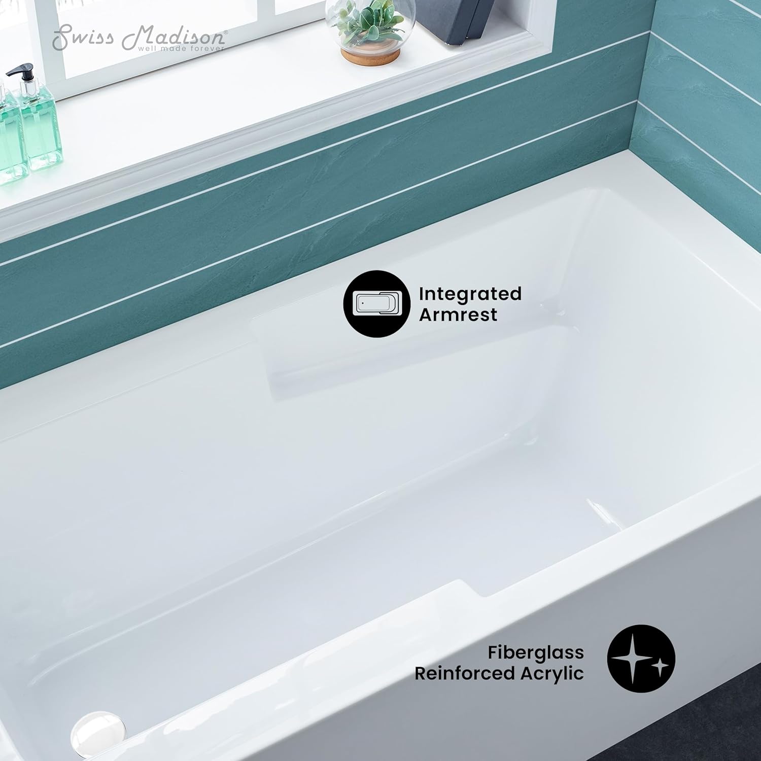 Swiss Madison Voltaire 60 x 32 Skirted Left Drain Soaking Apron Bathtub in Glossy White with Integrated Overflow and Armrest, Drain Included