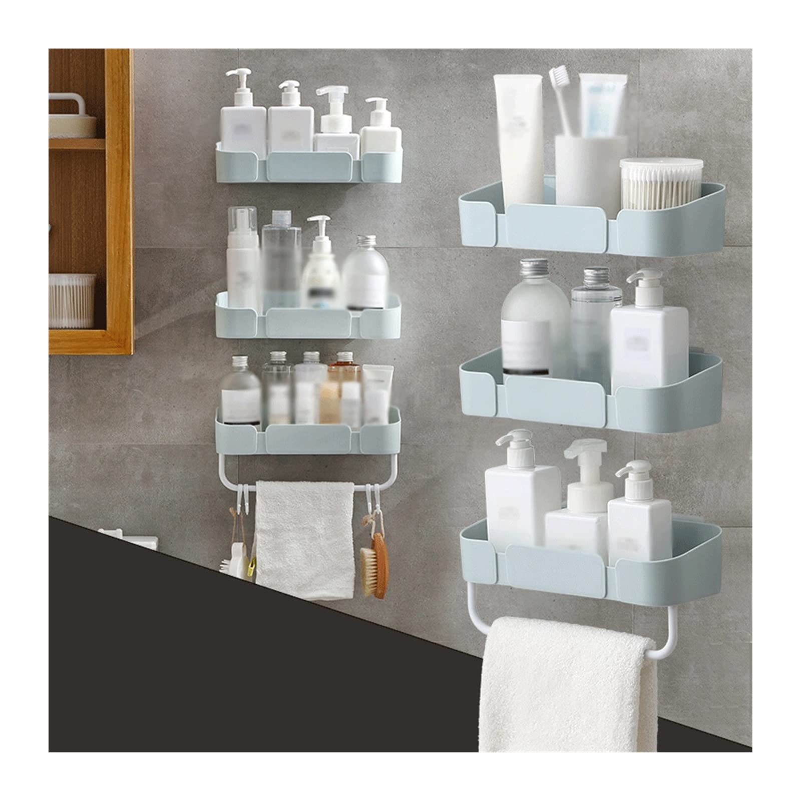 Estante de Ducha de baño 2 estantes de Almacenamiento artículos tocador plástico montados en la Pared Doble Inodoro Simples sin perforación(Blanco)