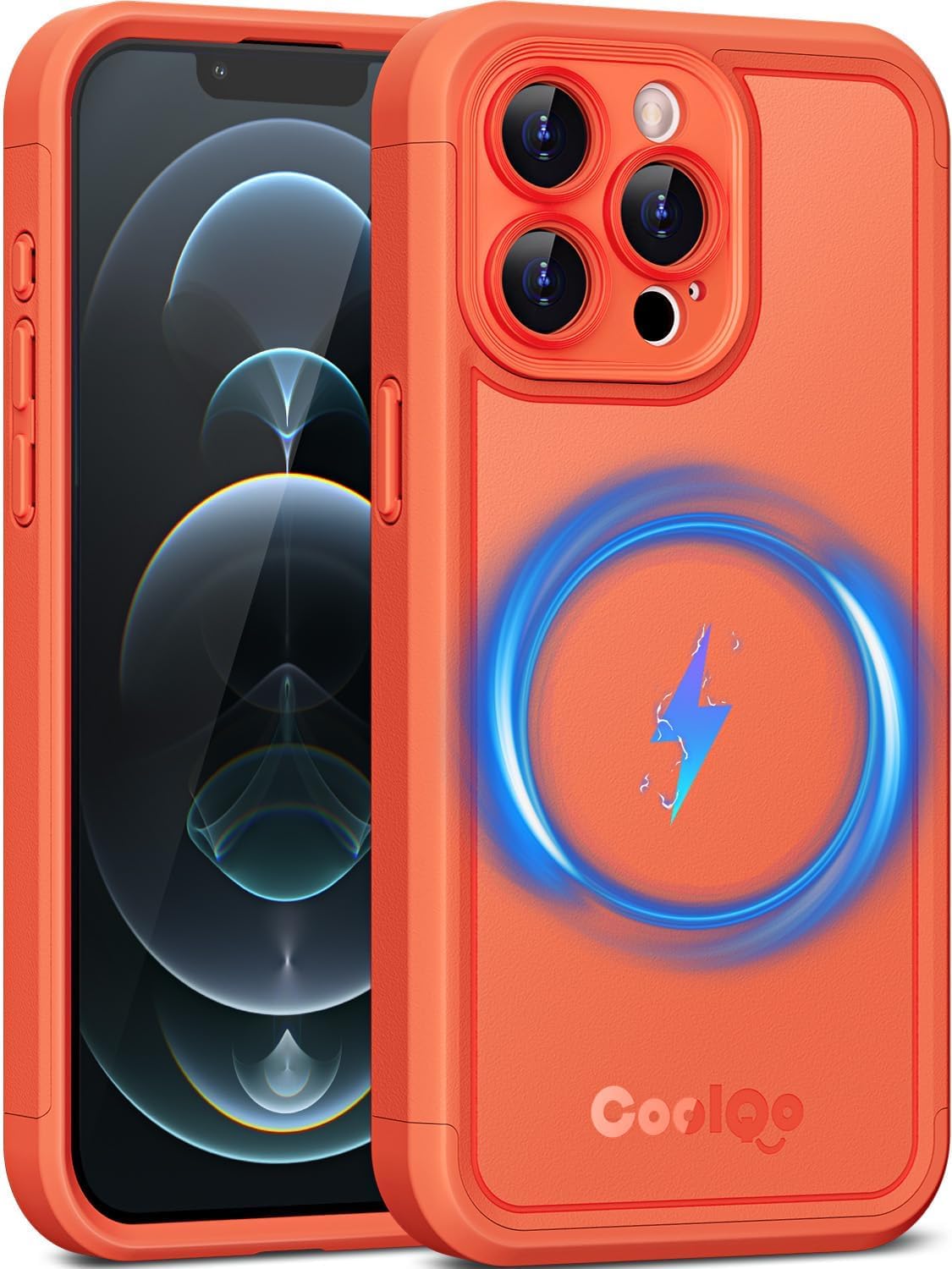COOLQO Magnetic for iPhone 12 Pro Case, Dual Layer Matte Scratch-Resistant, Orange A5_Orange 12Pro-6.1 inch