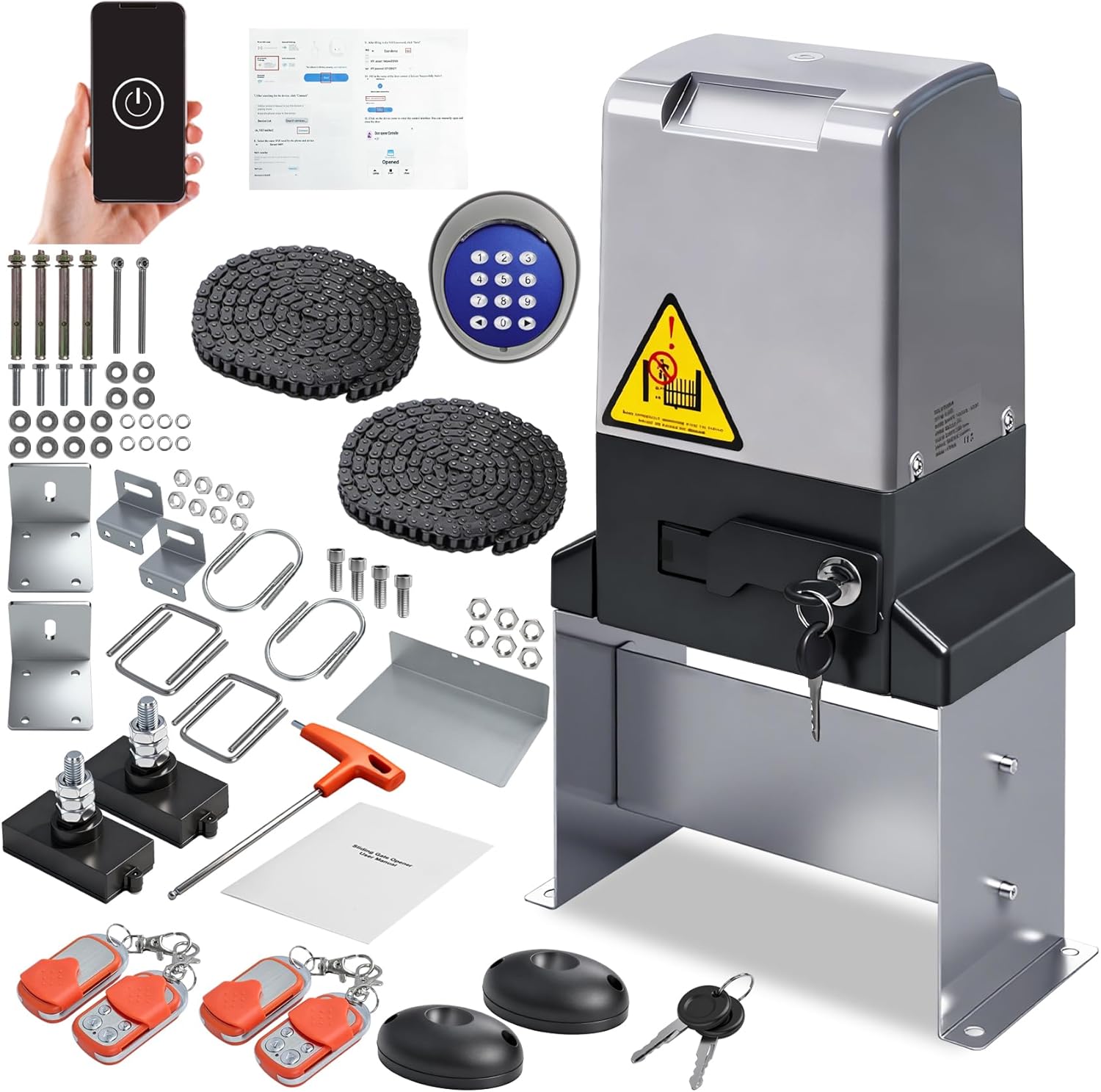 4400lbs Automatic Sliding Gate Opener with APP Control & 4 Remotes, 750W Heavy Duty Electric Sliding Gate Motor Kit with Wireless Keyboard for Sliding Gate Opener Up to 40ft