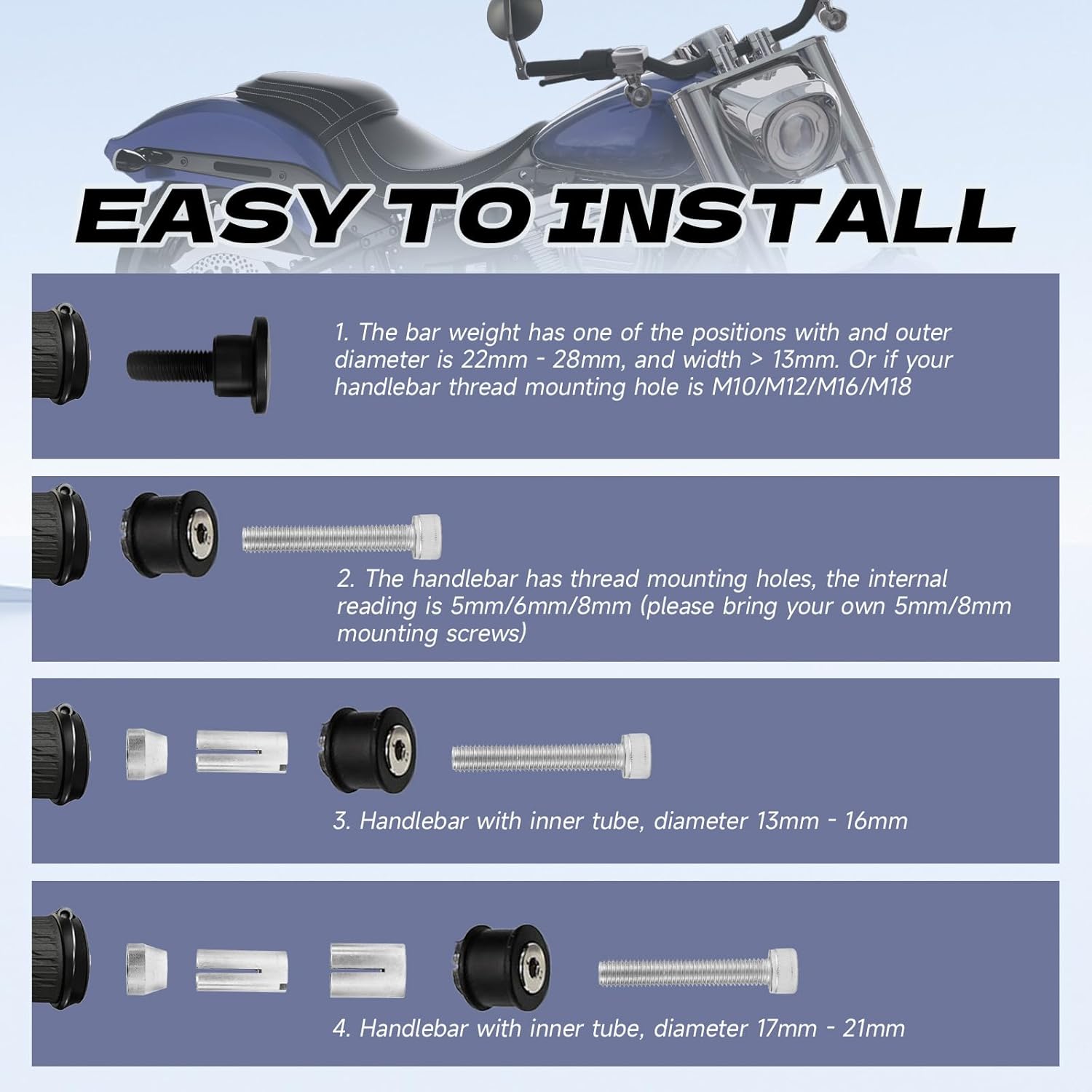 Bar End Mirrors - 7/8" Long CNC Handlebar Motorcycle Mirrors with Plugs for Z900RS Z650RS Vulcan S Eliminator SV650 XSR700 XSR900 CB750 Sportster Softail Dyna Road King Accessories (Black)