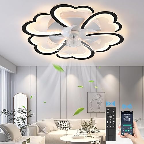 Miniatura 1 de Ventilador de techo inteligente de 27 pulgadas con luces y control remoto, moderno ventilador de techo empotrado empotrado, luz de techo regulable