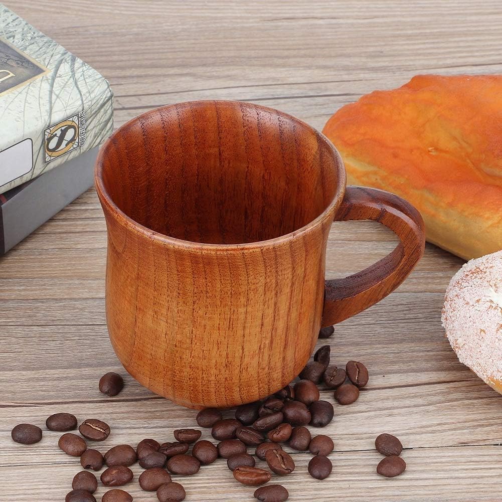 TOPINCN 270ml Wooden Coffee Cup Coffee Mug Water Milk Tea Cup with Handle for Home Coffee Shop Use(Brown)