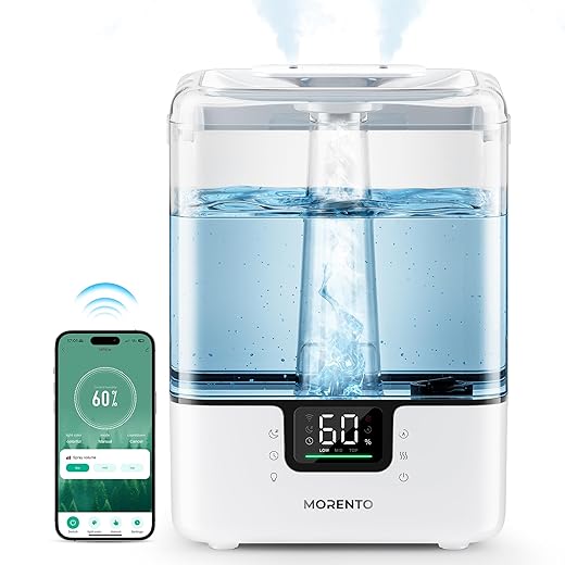 Smart Humidifiers for Bedroom Large Room Home, 6L Cool Mist Top Fill Humidifier with Essential Oil Diffuser, Smart App & Voice Control, for Nursery & Plants, White, 1 Pack + 7 Color NightLight