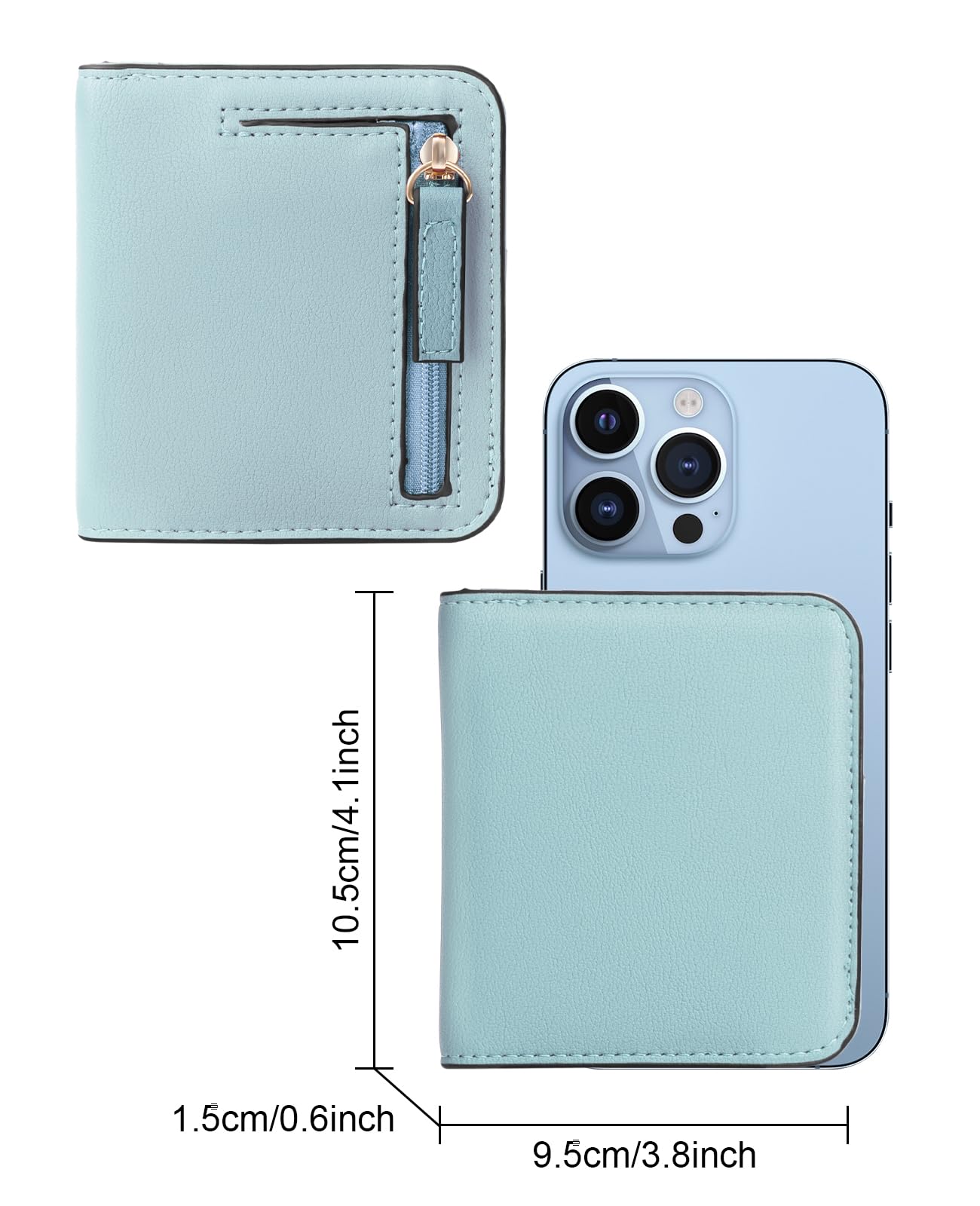 UNOSEKS Portafogli Small Furses for Women RFID Blocking, Slim Wallet Genuine Leather Compact Bi-Fold, 7 Card Wallet with Zipper Coin, Blu