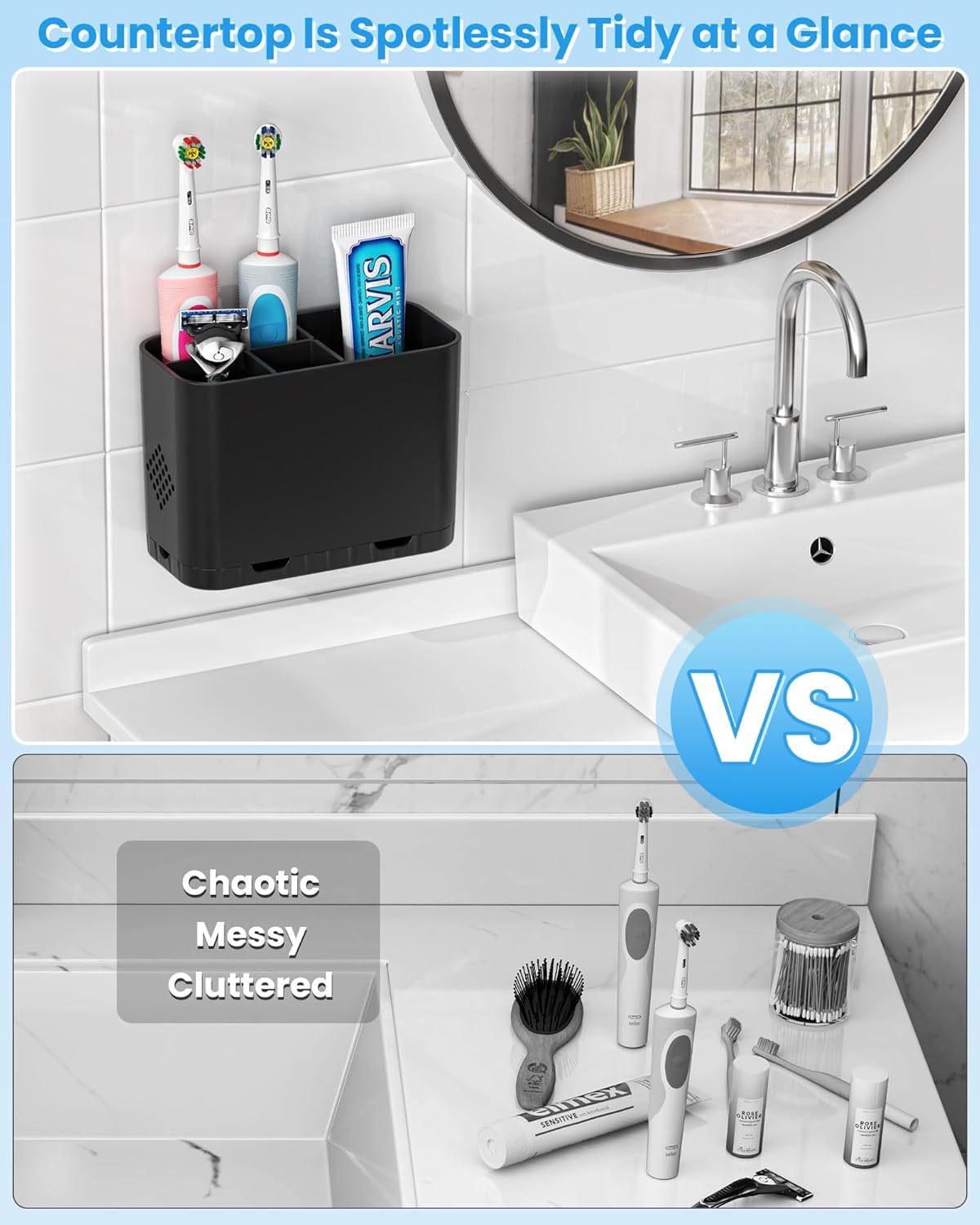 5 Slots Detachable Toothbrush Holder Set - for Bathroom Countertop, Black - Image 6