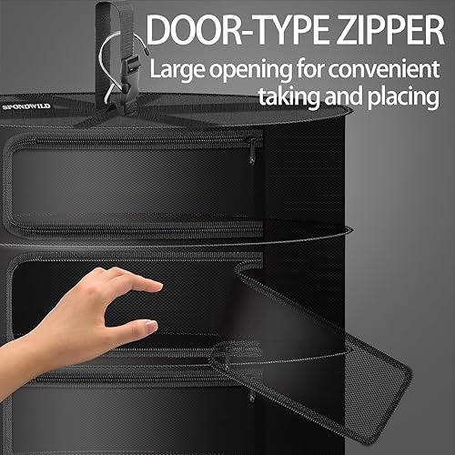 Miniatura 5 de Rejilla de malla para colgar hierbas, estante de secado de plantas mediano de 2+1 capa con cremallera tipo puerta y compartimento de almacenamiento