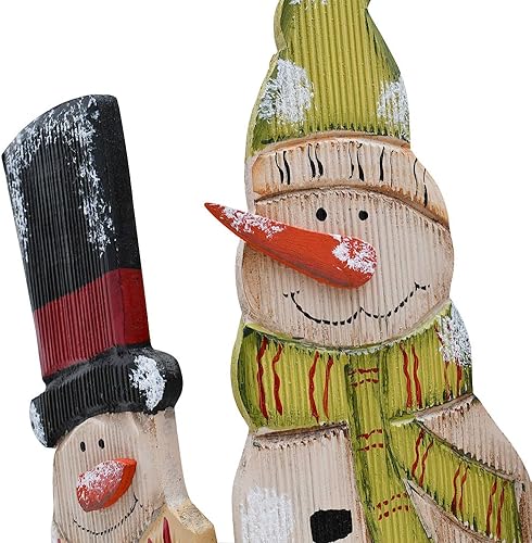 Miniatura 9 de E-view Decoraciones navideñas de madera con muñeco de nieve, decoración del hogar, plegable, triple muñeco de nieve, adornos decorativos rústicos