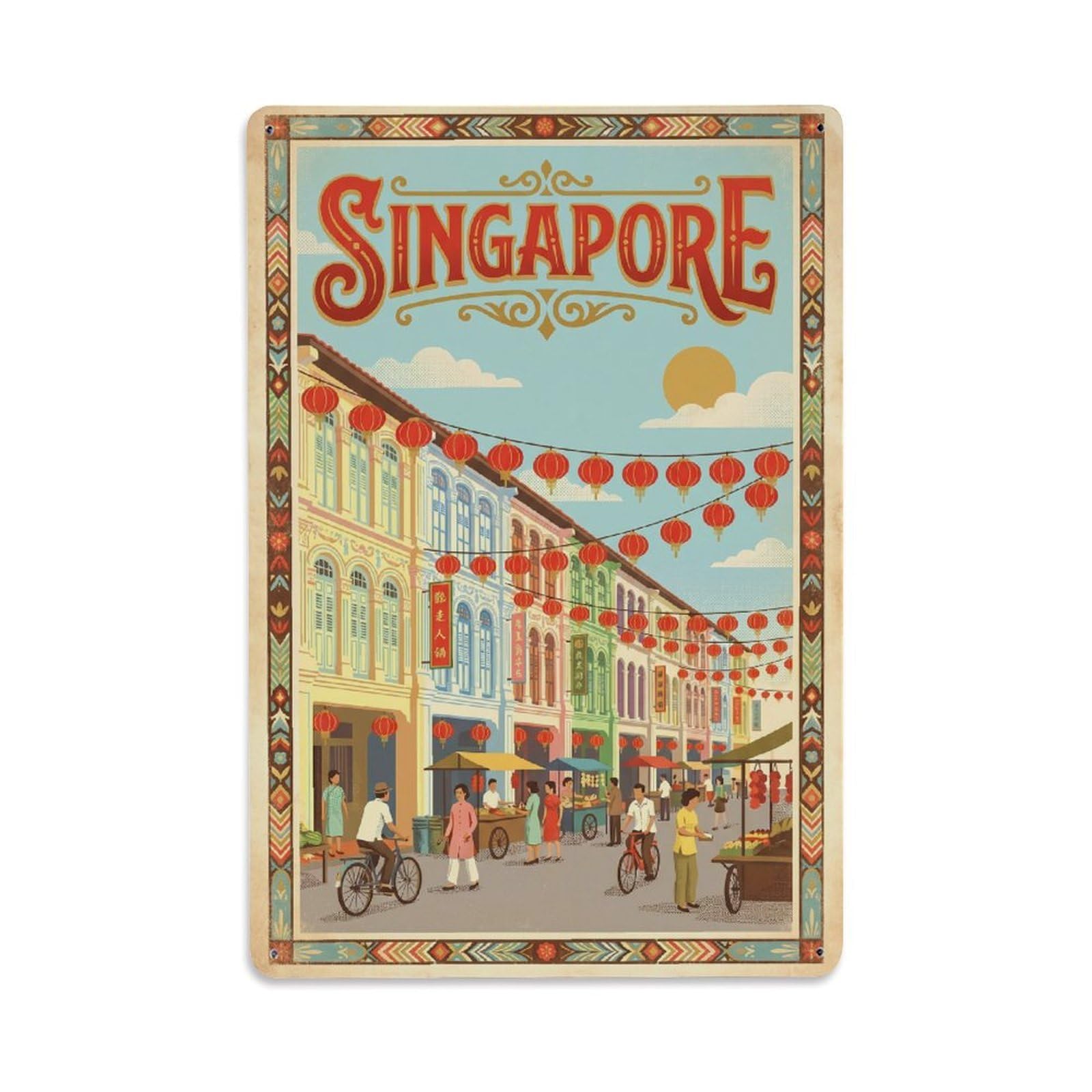 Gead 8X12inch Style Vintage Travel Singapore Chinatown Metal Tin Sign
