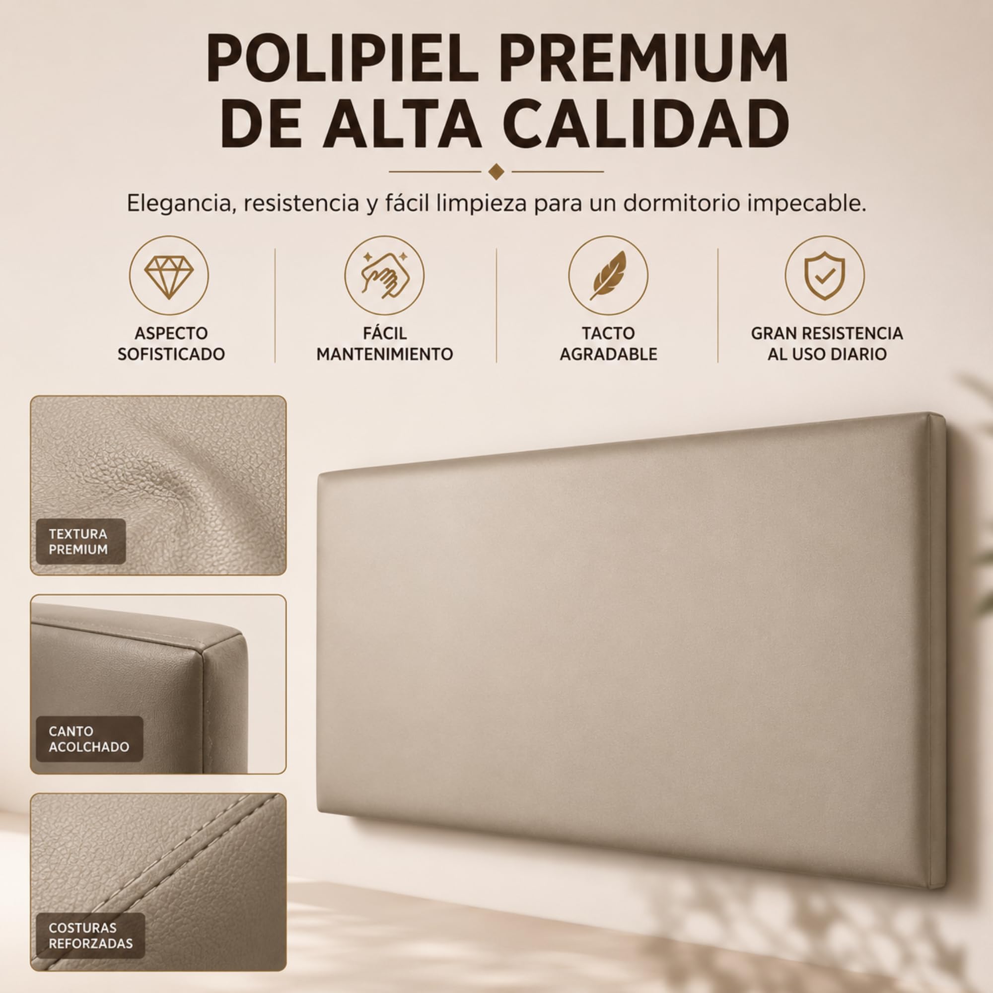 FISIO Dreams Cabecero Polipiel Caribe 1 para Cama 90, 105, 135, 150, 160,180 y 200 cm | Cabezal Tapizado Moderno y Minimalista | Fabricado en España | Fácil Instalación