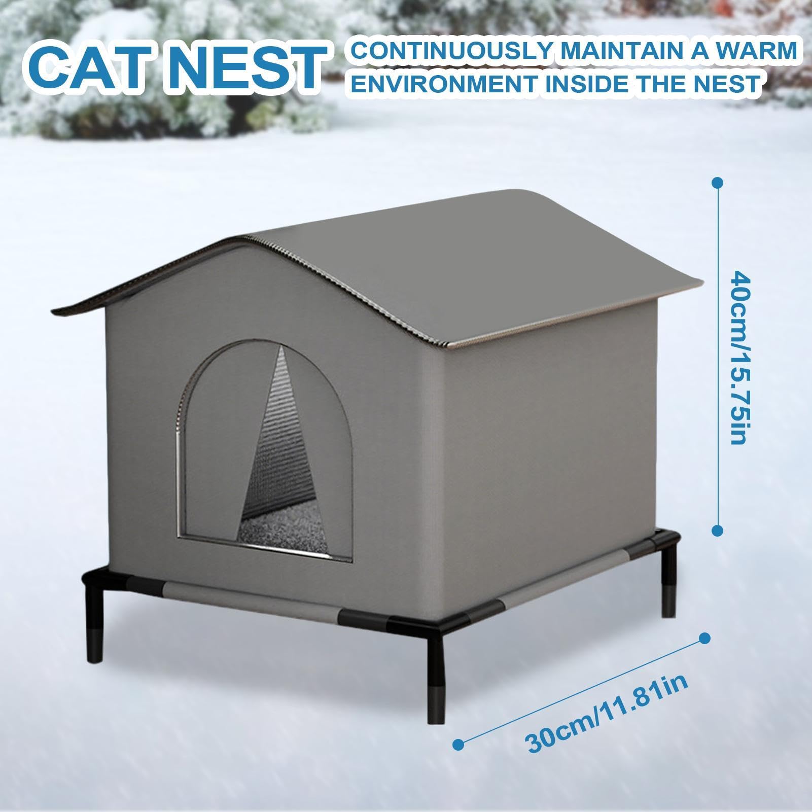 Casetta Per Gatti Per Esterni, Casetta Per Gatti Da Esterno Impermeabile | Cuccia Impermeabile Con Tappetino E Pavimento Irialzato Rifugio Per Giardino Cortile Patio, 40x33x33cm
