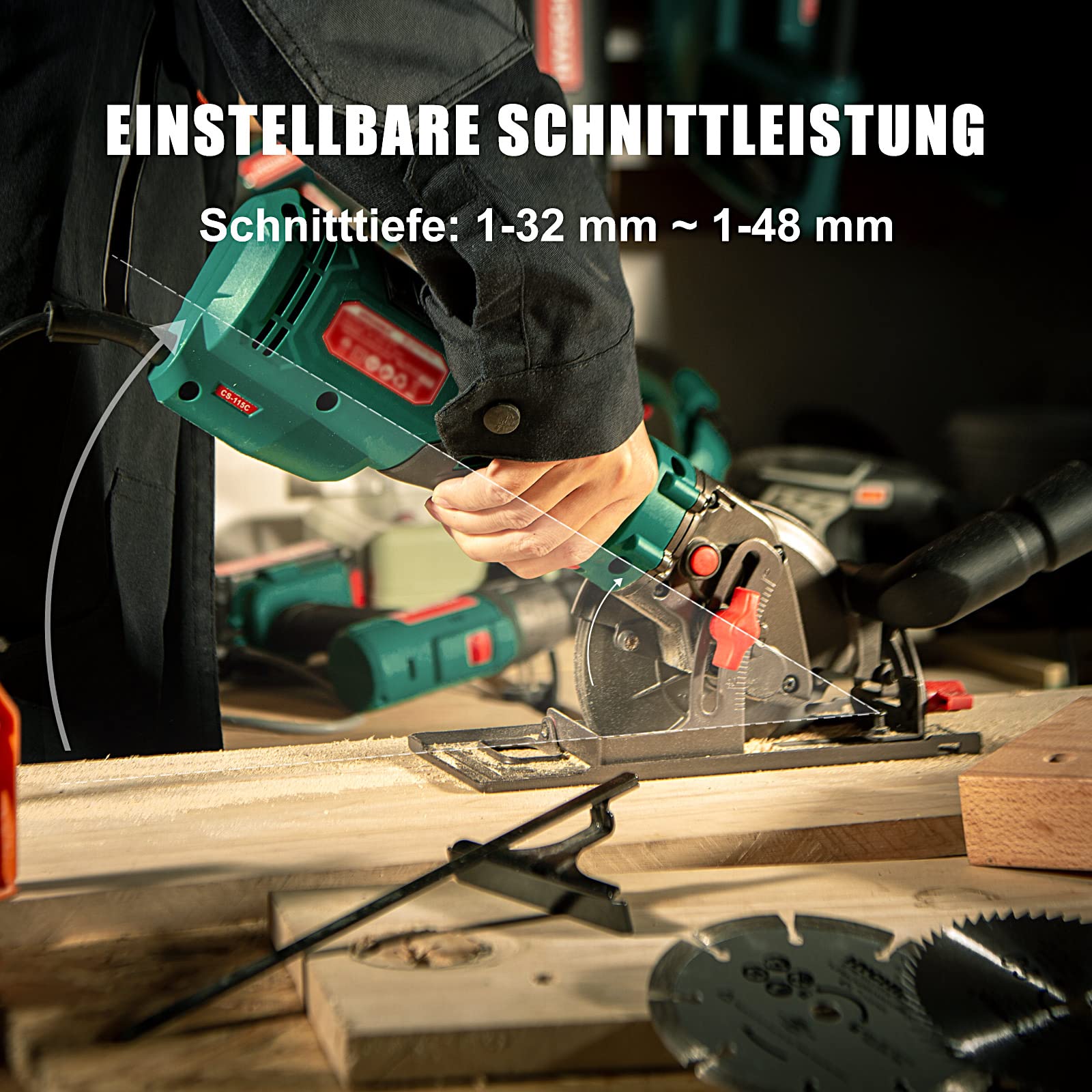 HYCHIKA Mini Kreissäge 750W 3500U/min, Handkreissäge Kompakt mit 3 Sägeblättern (24T/60T/9T) für Holz, Metall & Fliesen, Schnitttiefe bis 48mm, 45°/90° Gehrungsschnitt, Heimwerken