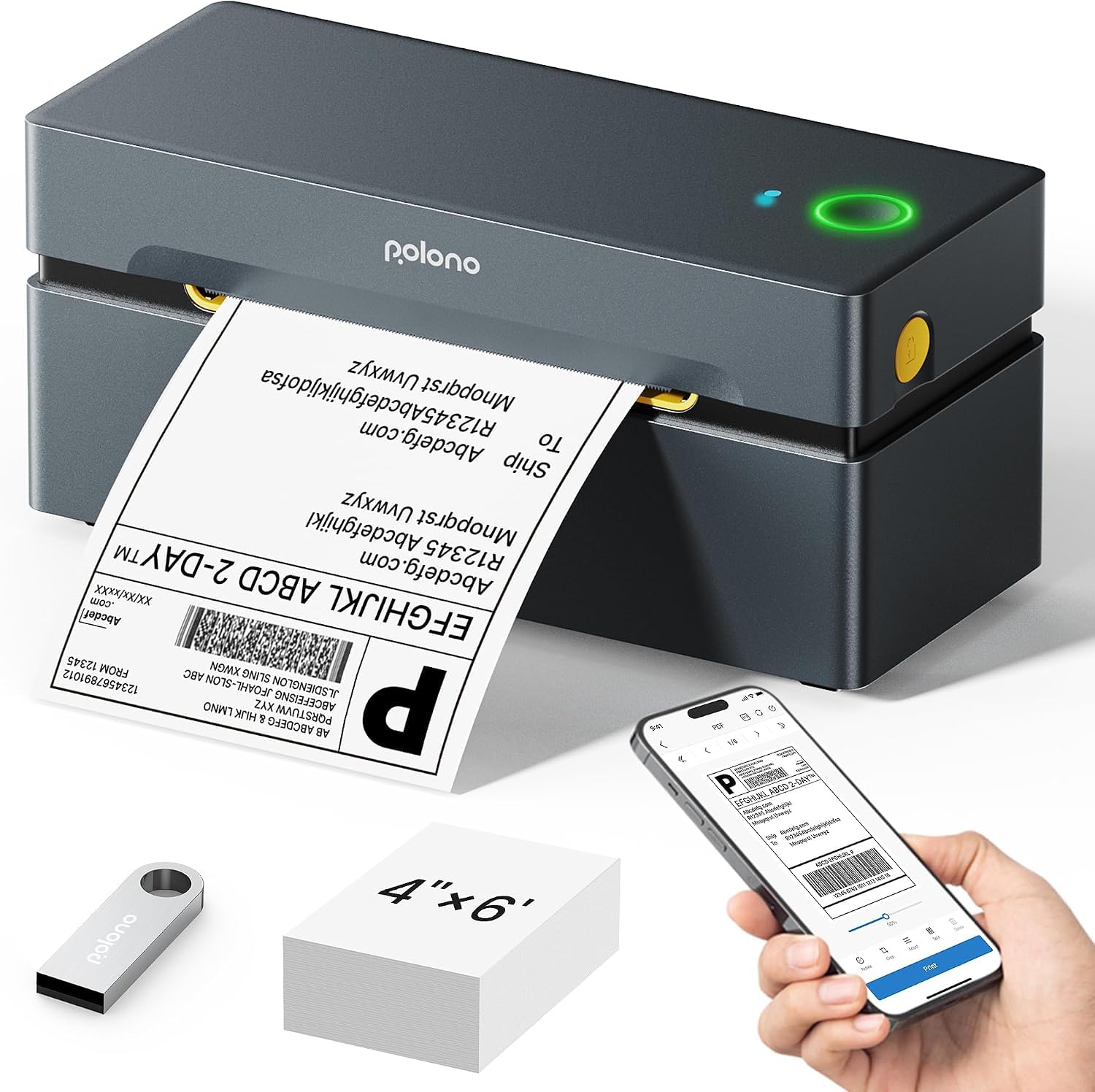 POLONO DHL Etikettendrucker Bluetooth, 4x6 Thermodrucker,Grau