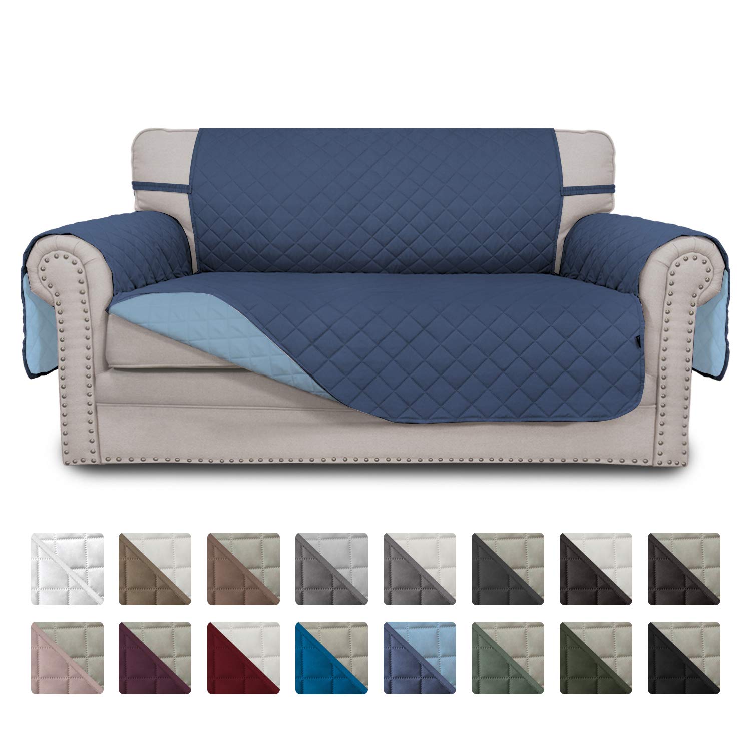 Easy-Going Sofa Slipcover Reversible Loveseat Cover Water Resistant Couch Cover Furniture Protector with Elastic Straps for Pets Kids Children Dog Cat(Loveseat, Dark Blue/Light Blue)