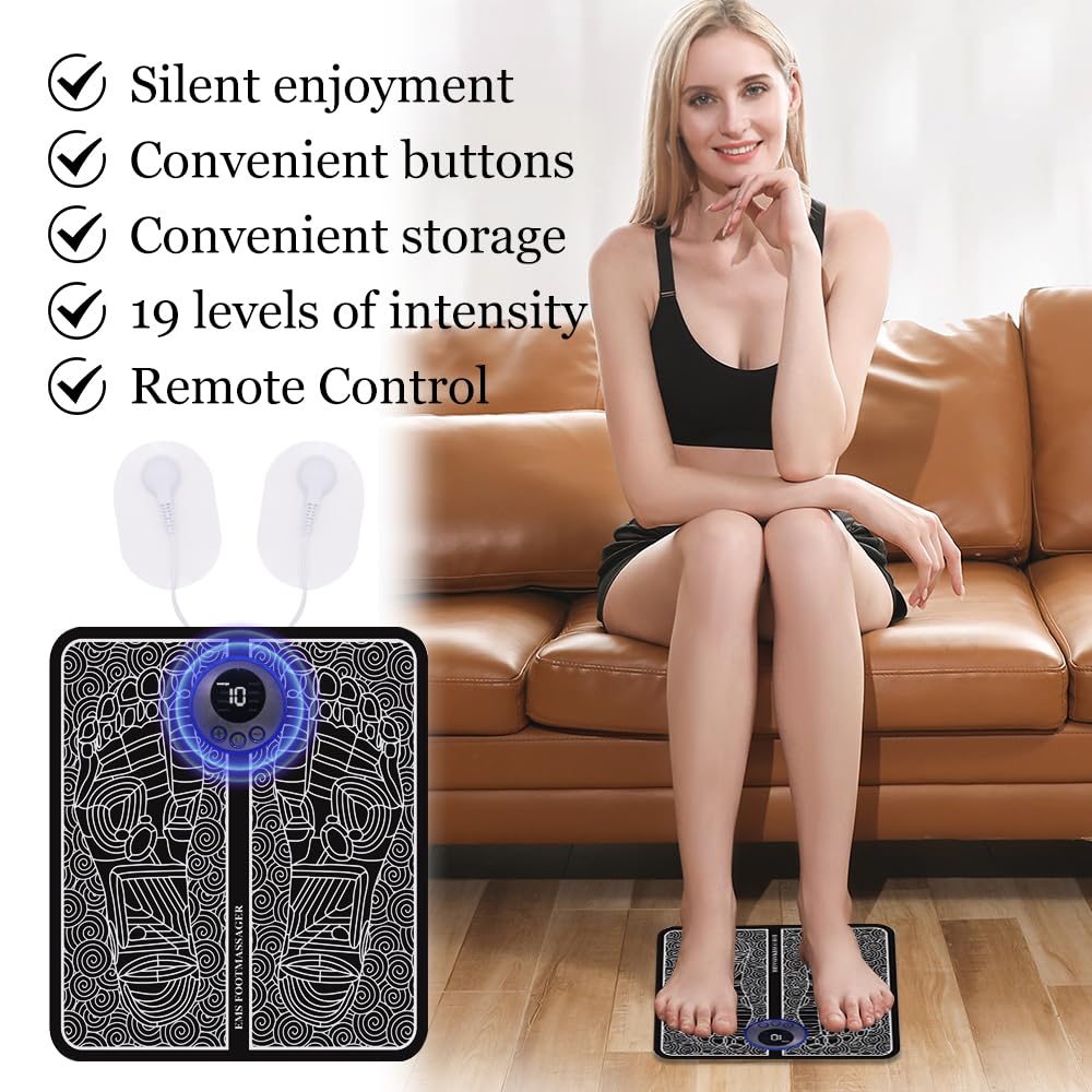 Appareil de massage des pieds USB EMS - Appareil de massage électrique des pieds pour la circulation sanguine - Soulagement des douleurs musculaires - Avec 8 modes et 19 fréquences réglables