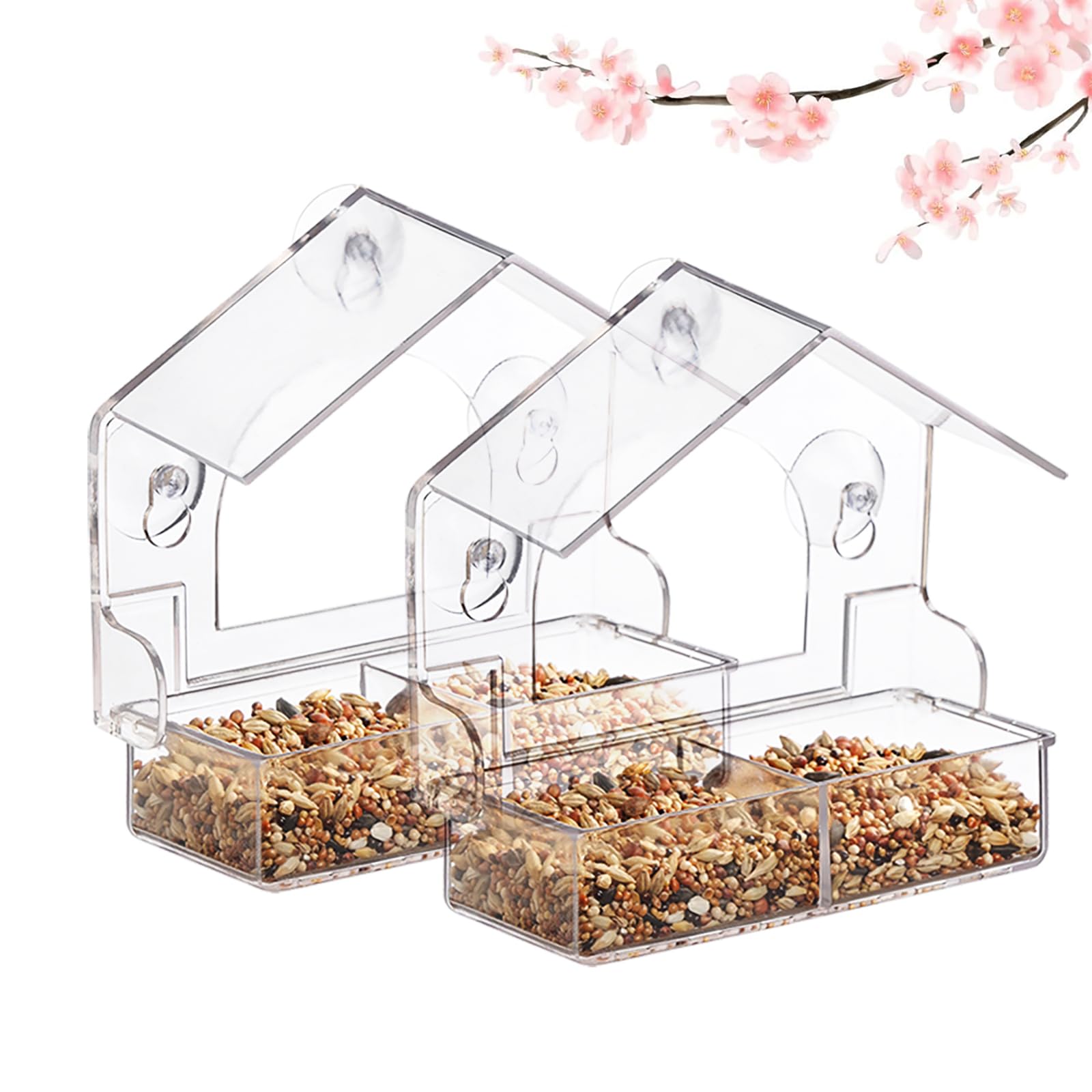 2 comederos para pájaros con ventana con 4 ventosas extrafuertes, comederos transparentes para pájaros, casa para pájaros para ver ventanas al aire libre, bandeja extraíble, casa de pájaros