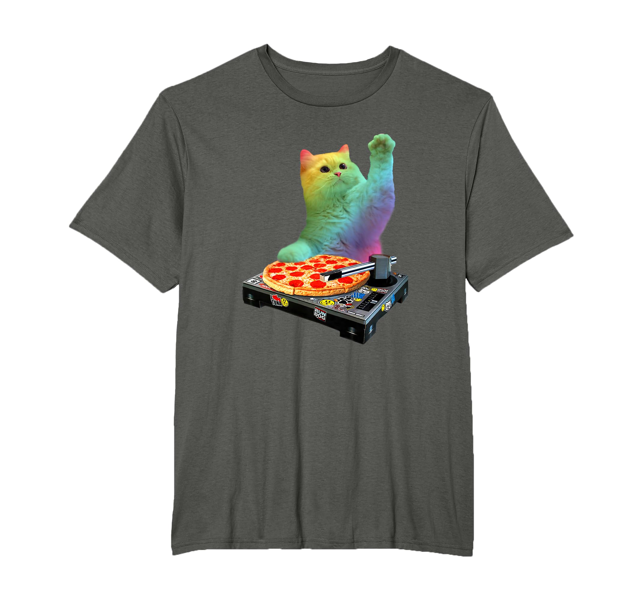 DJ Cat Shirt Cat DJ Pizza EDM Music Cute White Kitty Tee T-Shirt