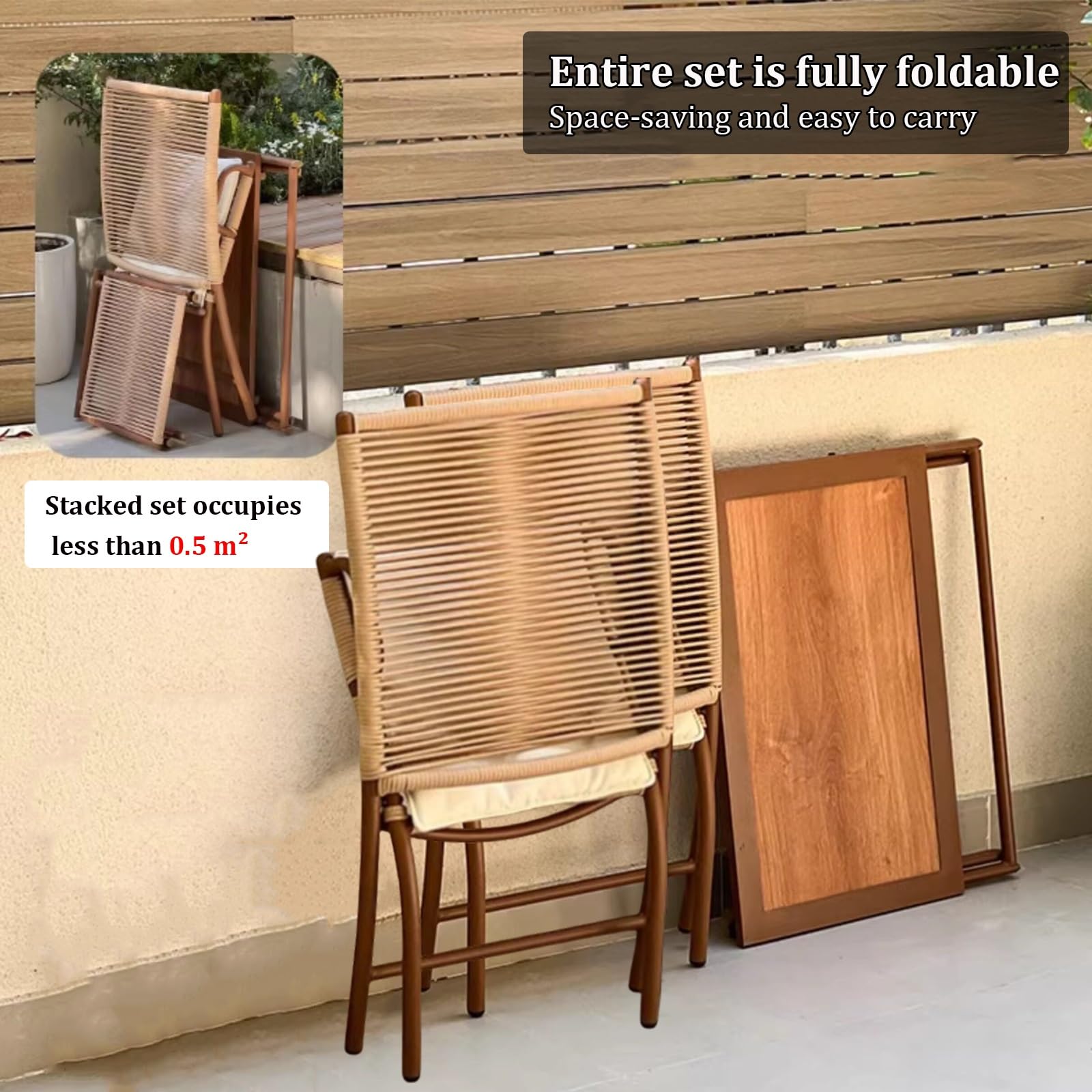 Set Bistrot Pieghevole da Esterno in 3 Pezzi, Mobili Resistenti alle Intemperie con 2 Sedie Lounge Pieghevoli e Tavolino, Cuscini Morbidi, Ideale per Giardino, Patio e Cortile
