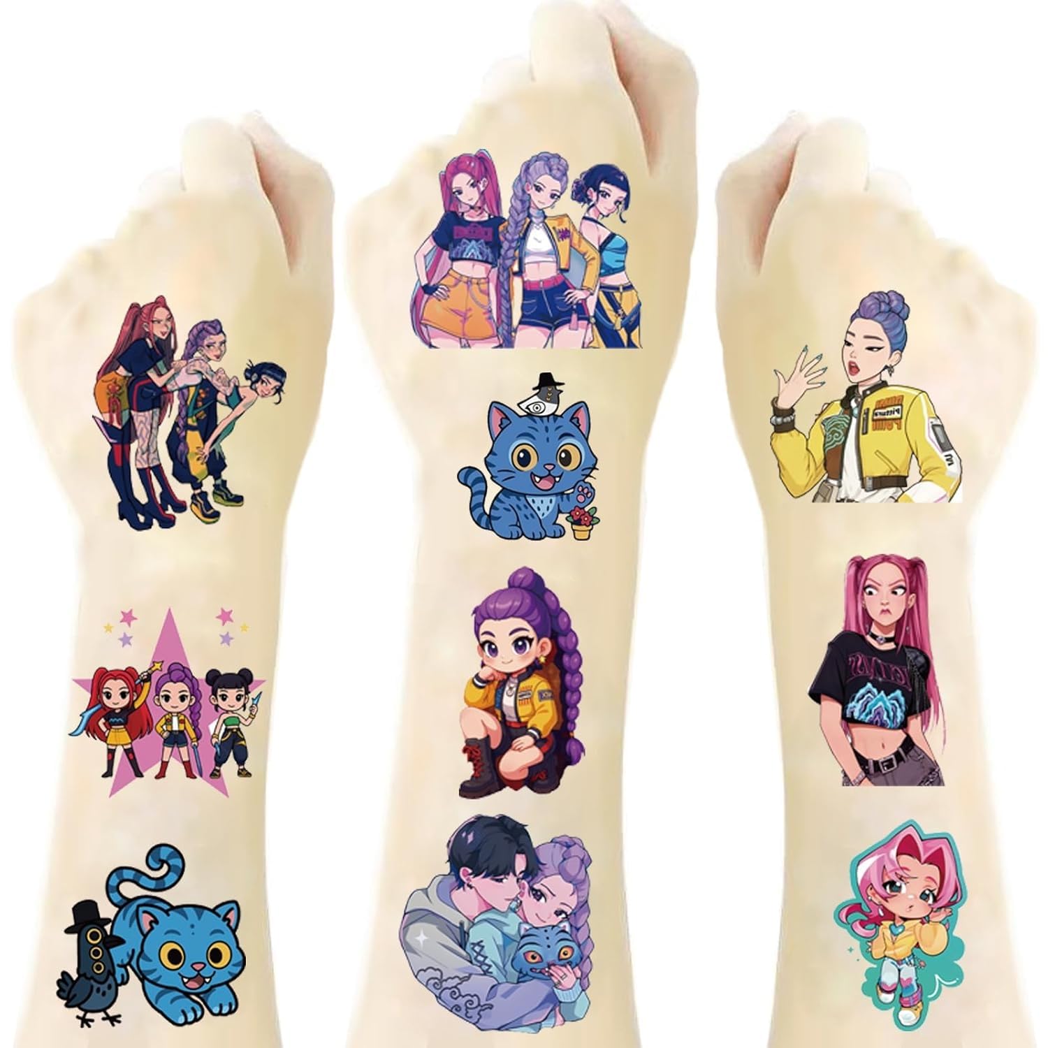 BendJoy® 80Pcs K-Pop Cartoon Temporary Tattoo Stickers for Women & Teen Girls – Anime Fake Tattoos, Waterproof Body Art | Waterproof & Sweat-Resistant | Skin-Friendly Ink | Fan Dress Up | Party & Concert Ready-picture-43