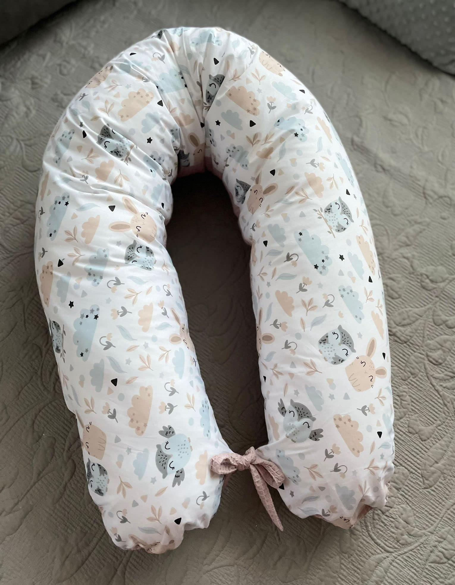 LOOLAY Coussin de grossesse - Coussin d'allaitement - 170 cm - Coussin de positionnement latéral - 100 % coton - Avec piqué gaufré et housse lisse amovible - Coussin de grossesse pour dormir (gaufré