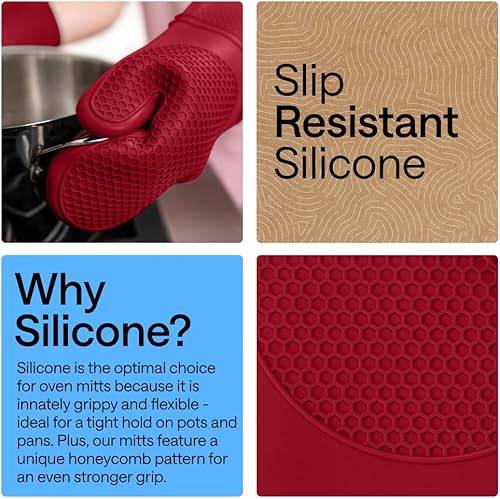 Miniatura 37 de GORILLA GRIP - Juego de guantes de horno de silicona suave sin BPA, guantes de cocina resistentes al calor e impermeables, forro de algodón grueso