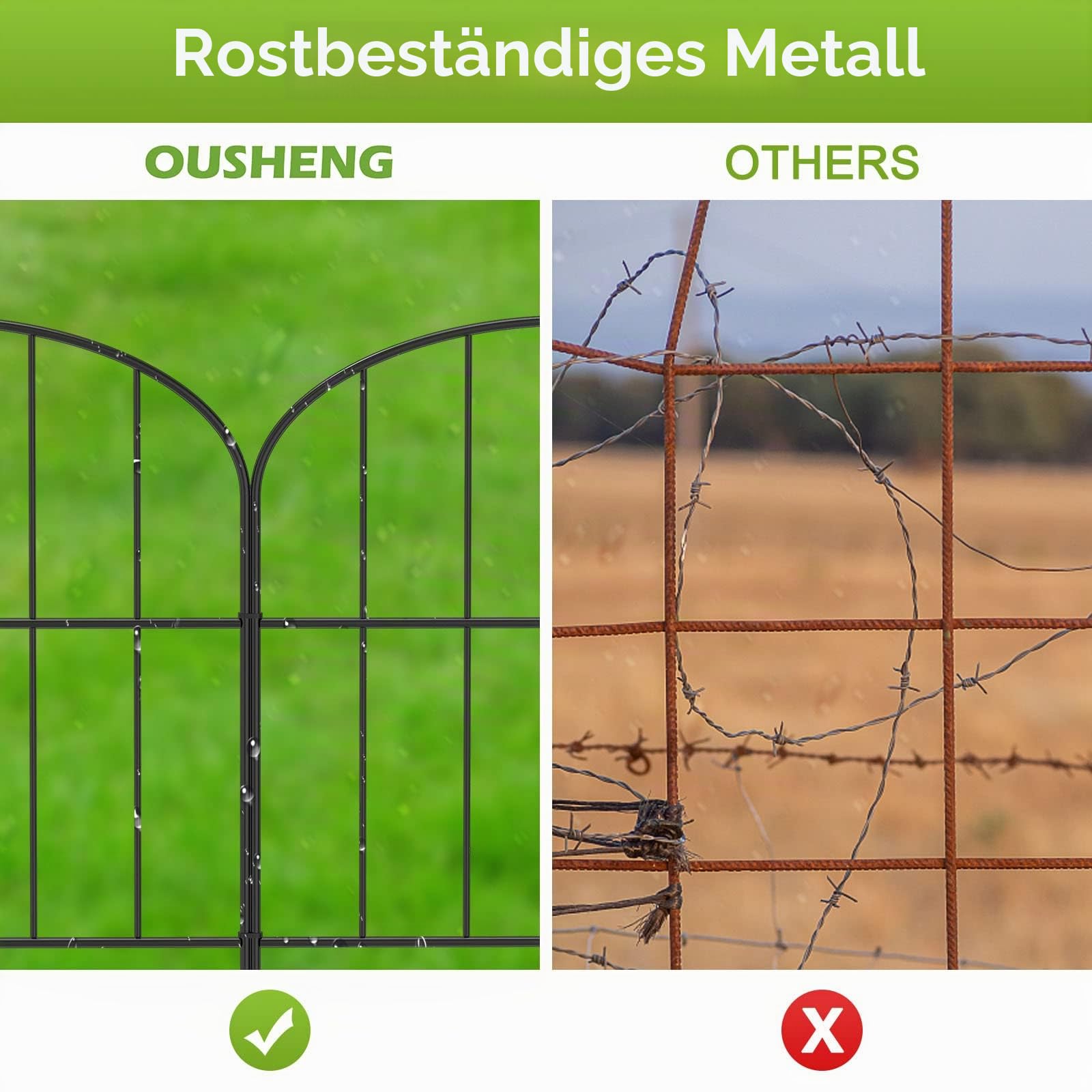 OUSHENG Kleiner dekorativer Gartenzaun, 3 m (L) x 41,9 cm (H) Zaun, rostfreie Metalldrahtpaneelbordüre Tierbarriere für Hund, Blumenpflanzenkante für Hof, Hinterhof, Outdoor, gewölbt