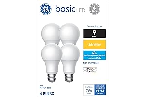 Basic Light Bulbs, 60 Watt, Soft White, A19 (4 Pack)