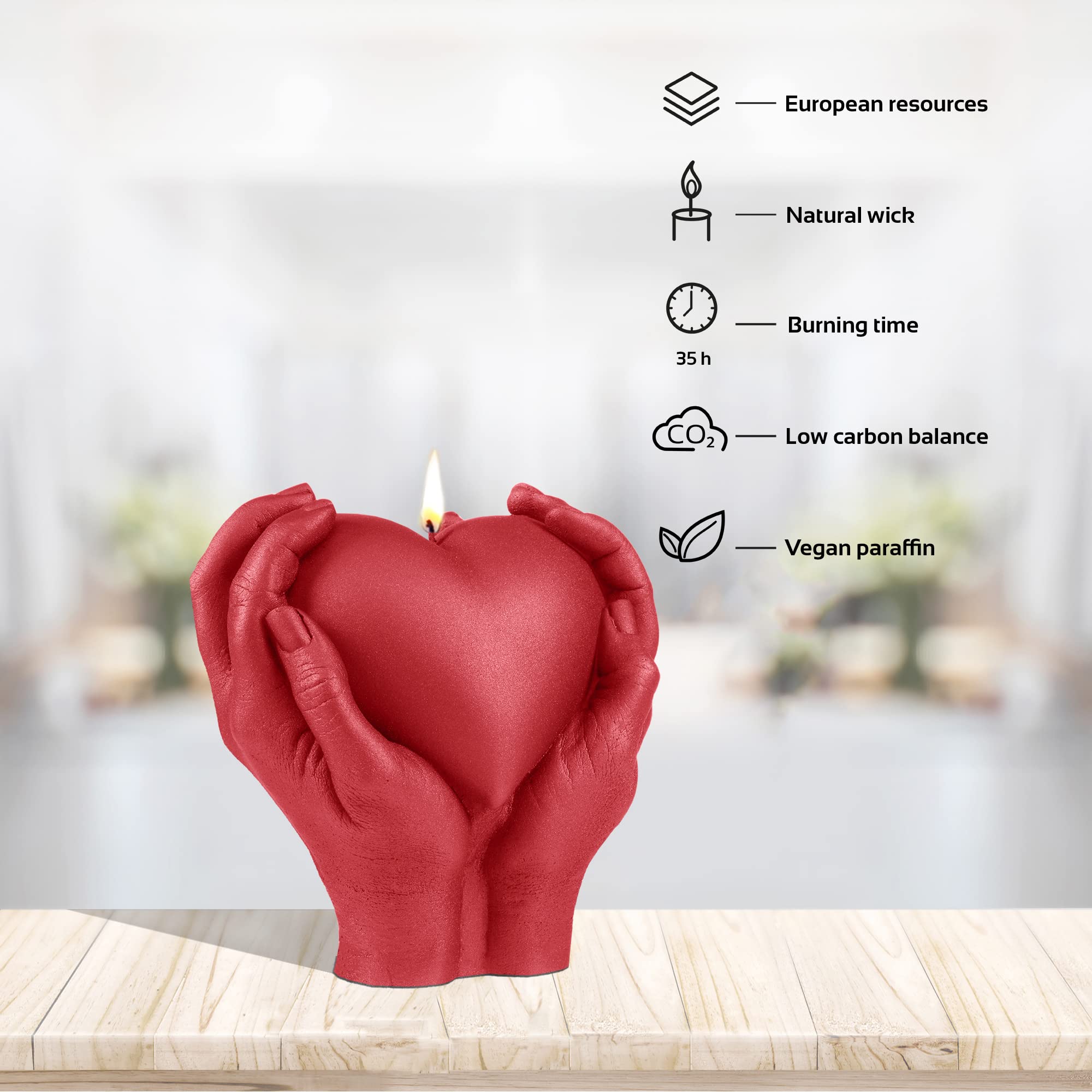 Candellana Bougie Coeur Main 16 cm Rouge 35h Fait Main EU