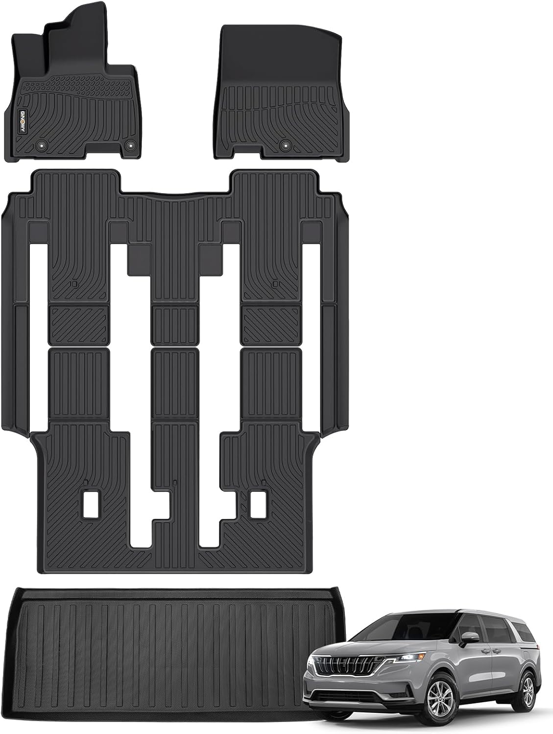 GINOWY-All Weather Floor Mats &Cargo Liner for Kia Carnival 2022-2025, MPV 8 Passenger, Fit for LX w/seat Package, EX, SX(NOT for Prestige and Hybrid Models), Accessories Carnival